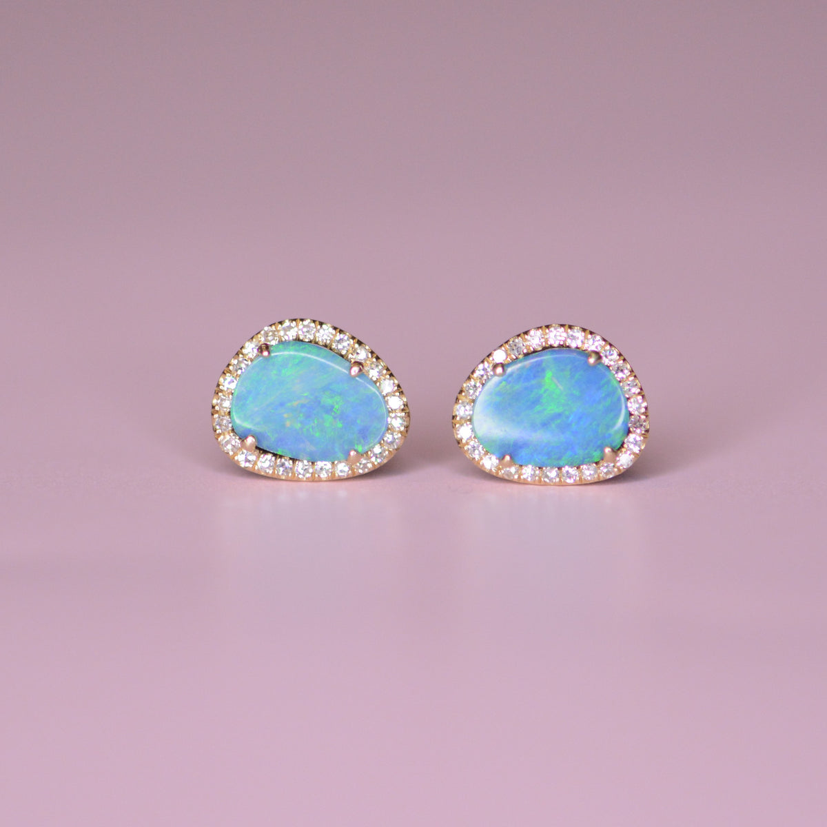 Diamond Opal Pebble Stud Earrings