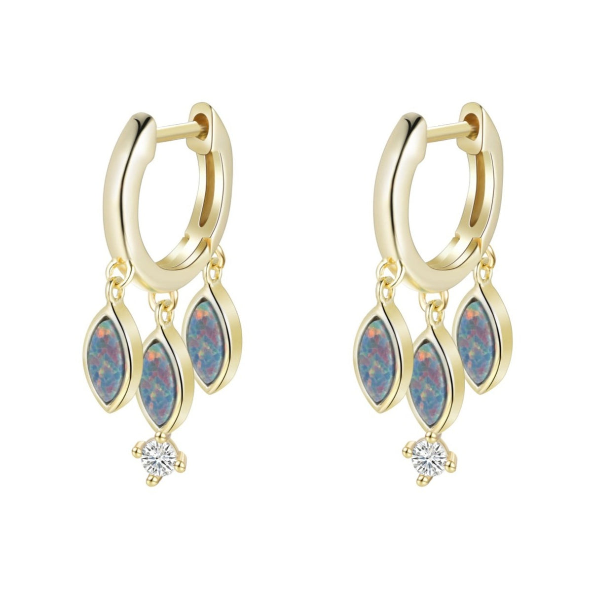 Opal shaker huggie earrings in black opal gold
