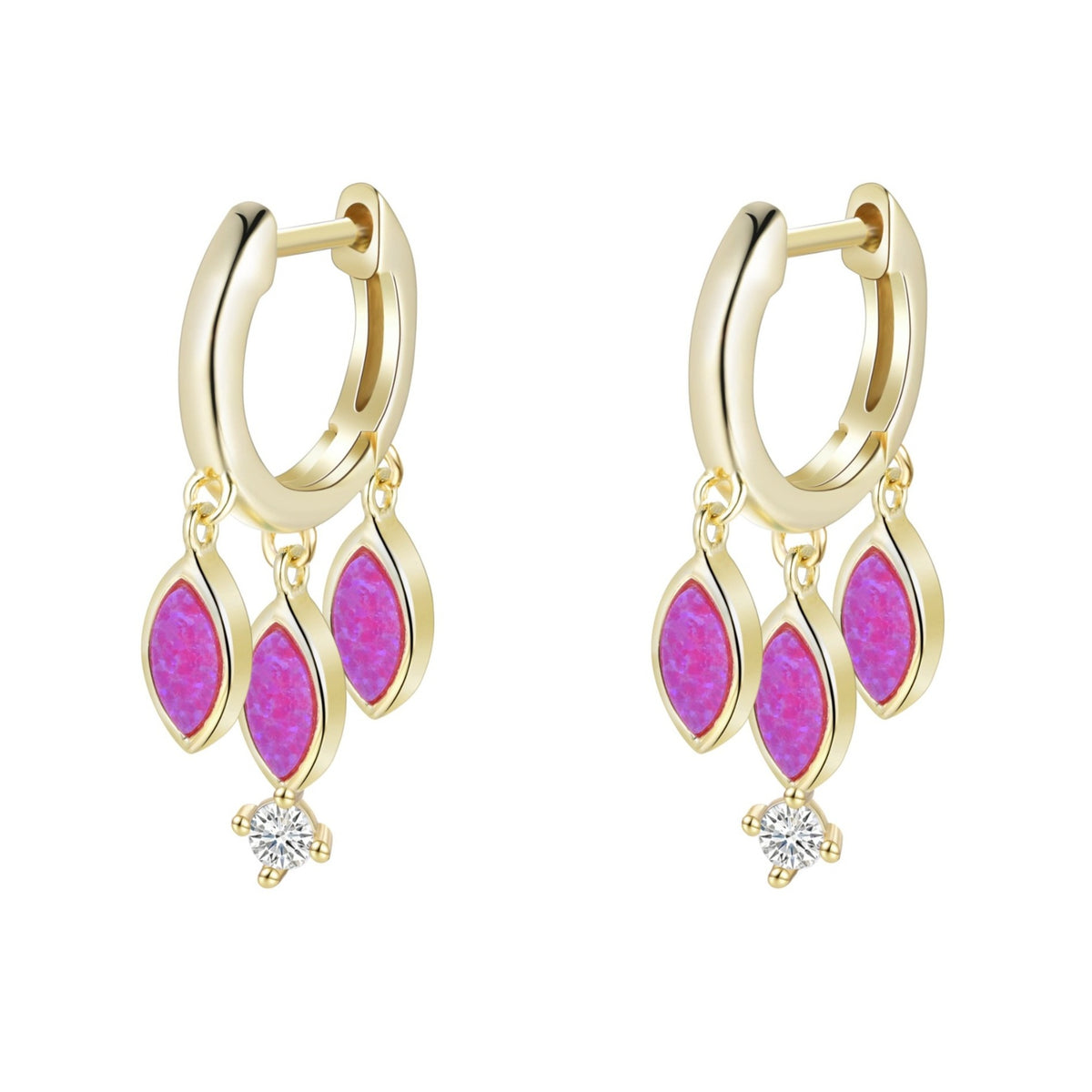 Opal shaker huggie earrings in fuchsia gold