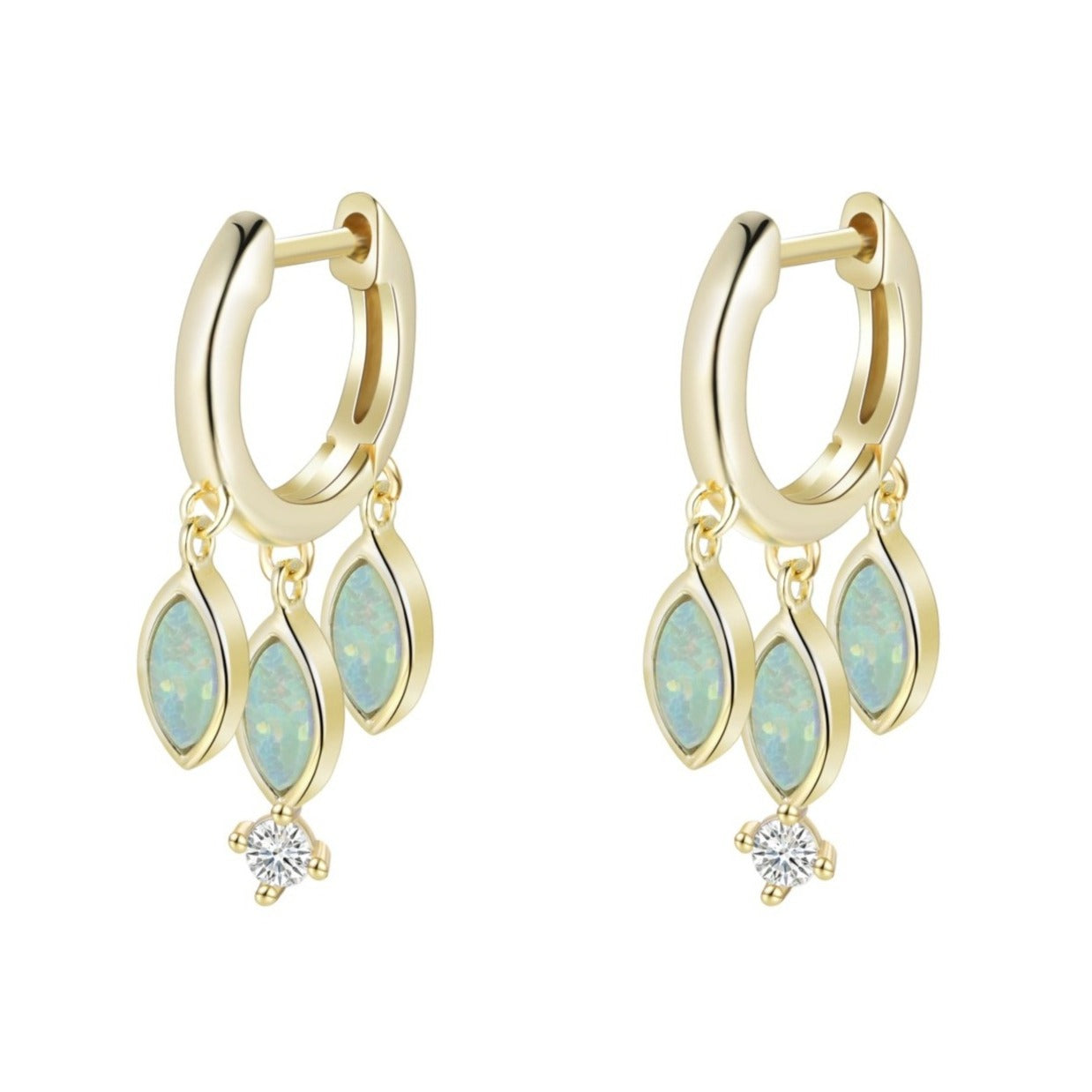 Opal shaker huggie earrings in light green gold