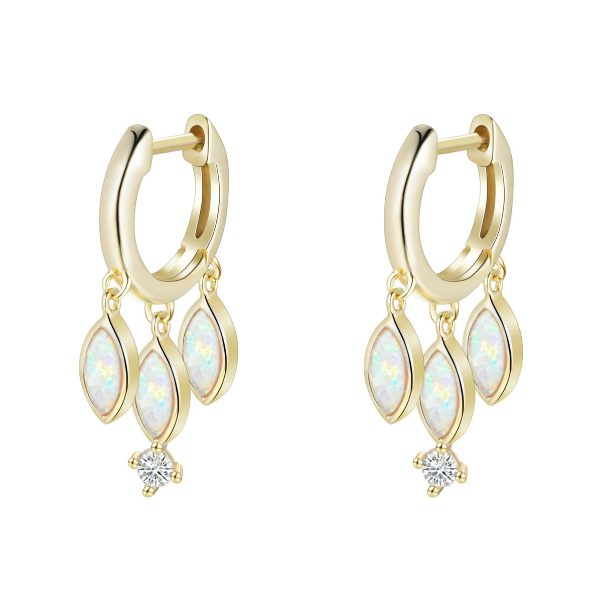 opal shaker huggie earrings in white opal gold