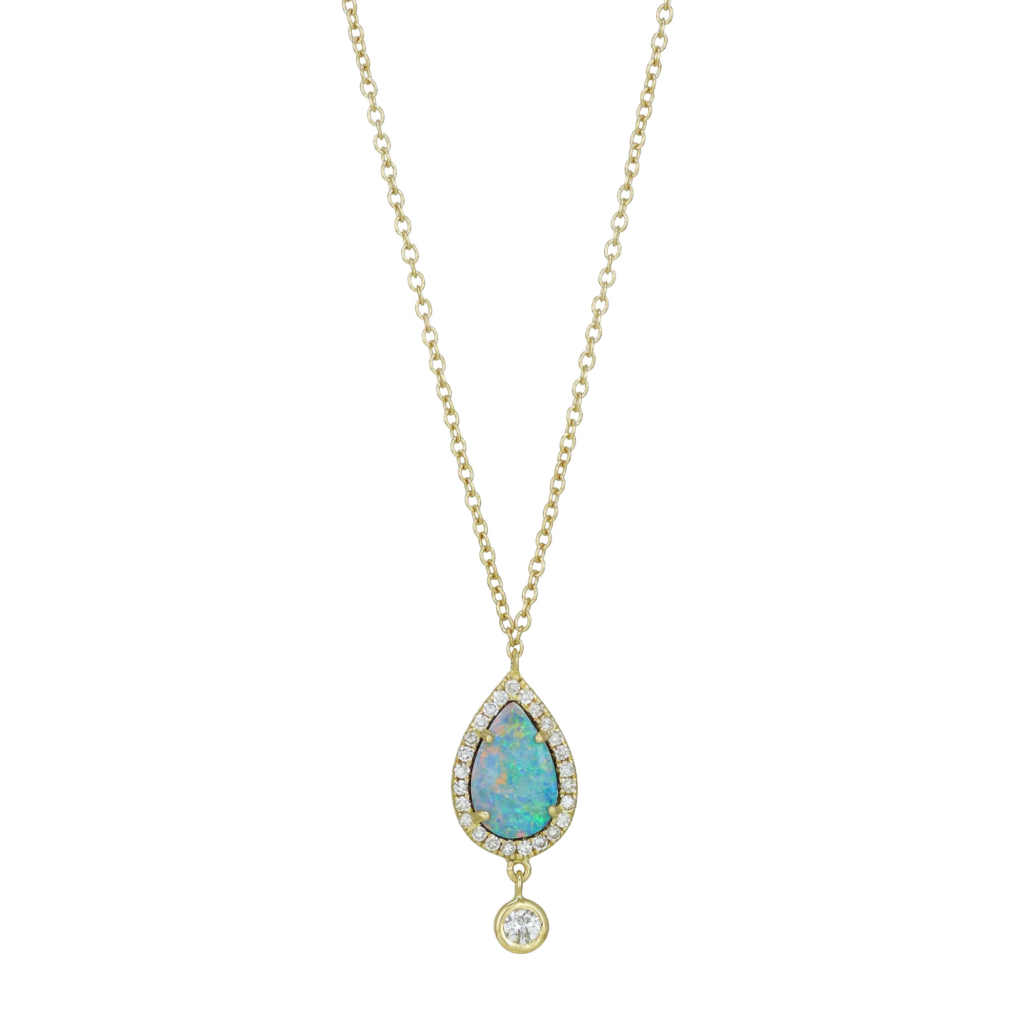 Opal Teardrop Necklace With Diamond Drop