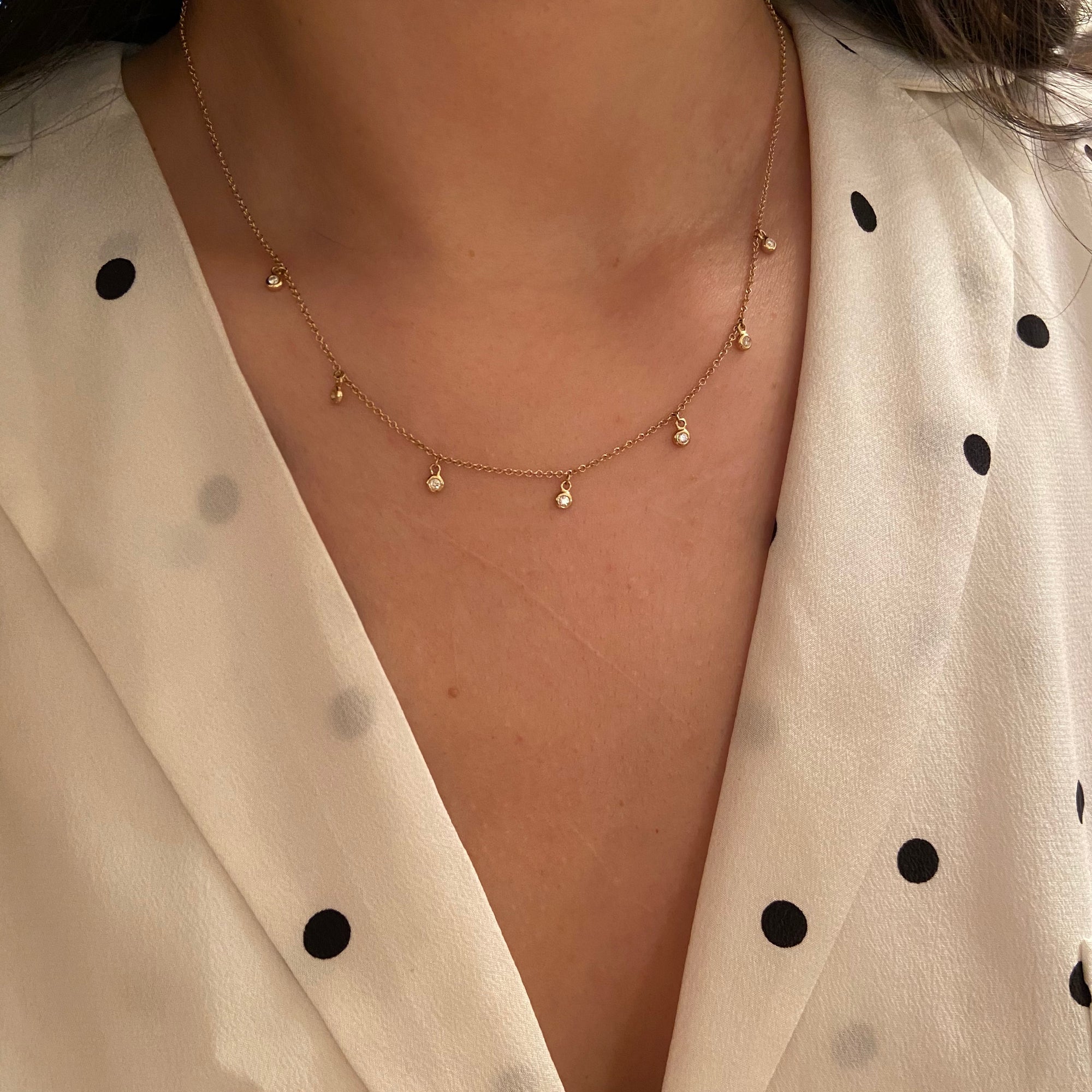 Orbits Diamond Drop Choker Necklace in 14k Gold