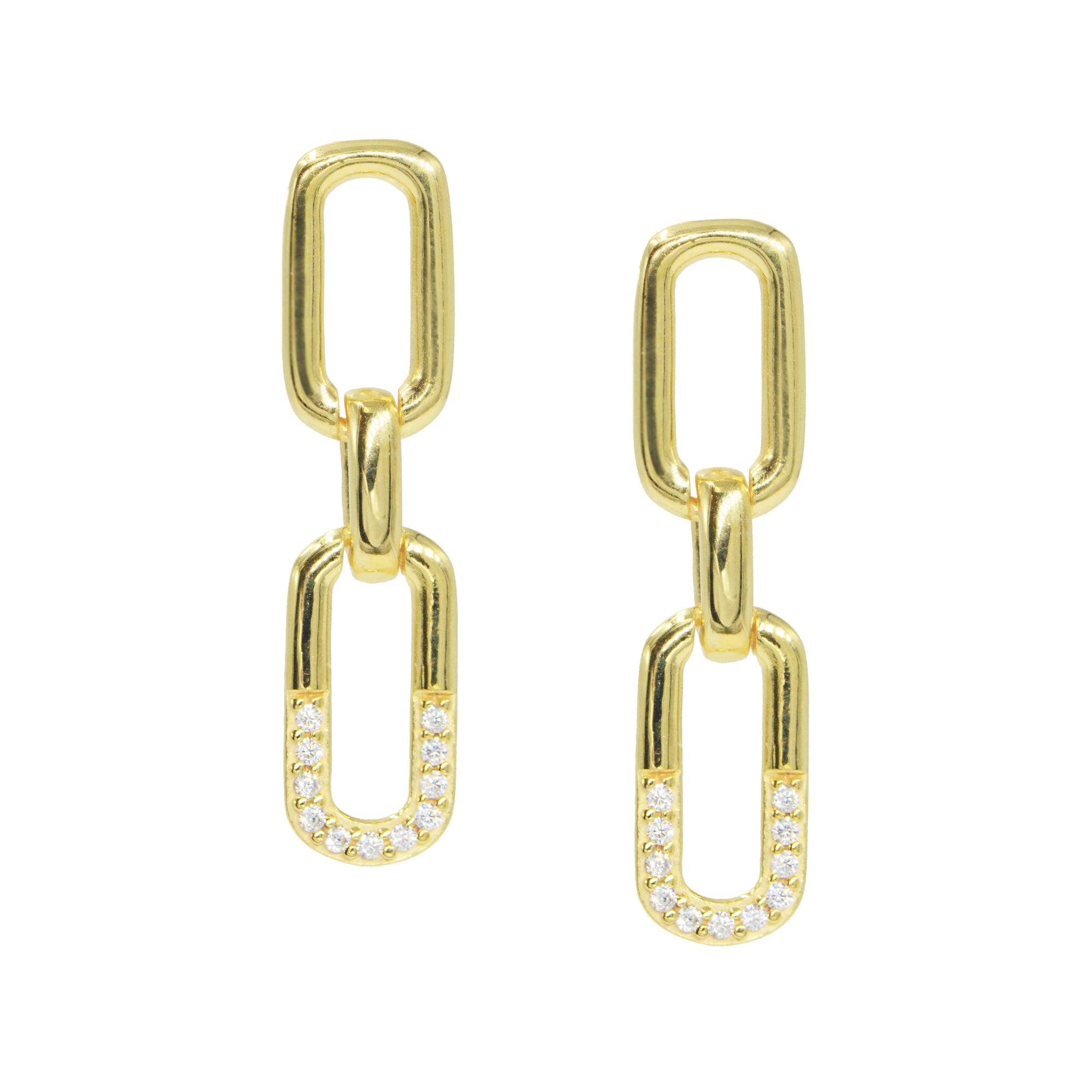 paperclip link dangle earrings with cryals