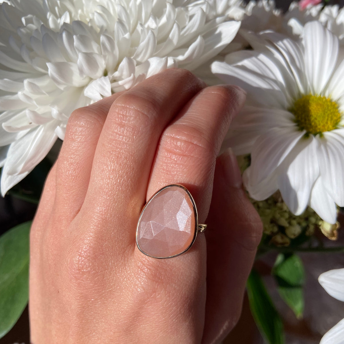 peach moonstone large gemstone ring