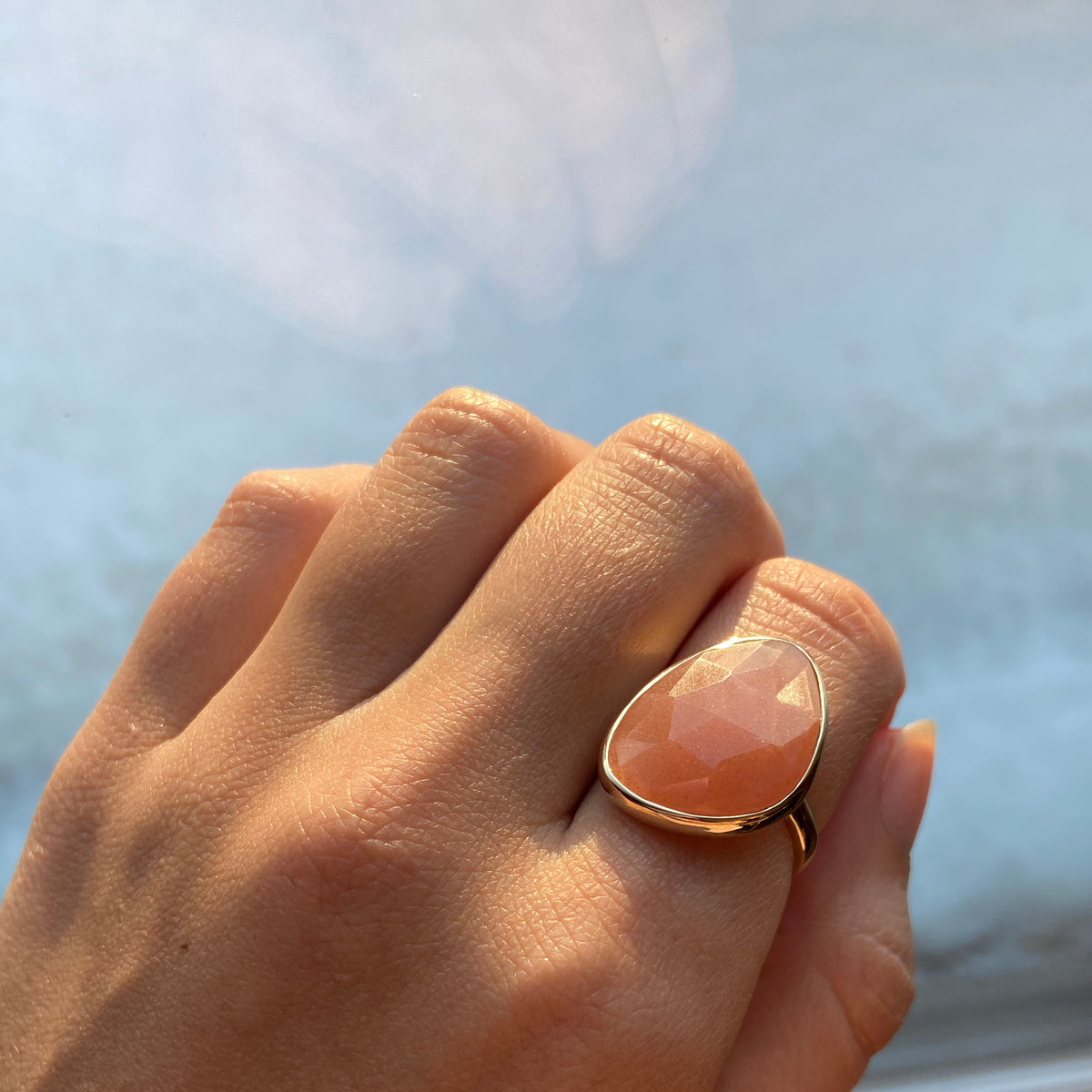 peach moonstone large gemstone ring