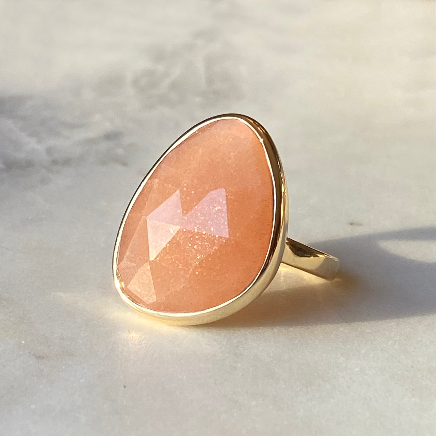 peach moonstone large gemstone ring