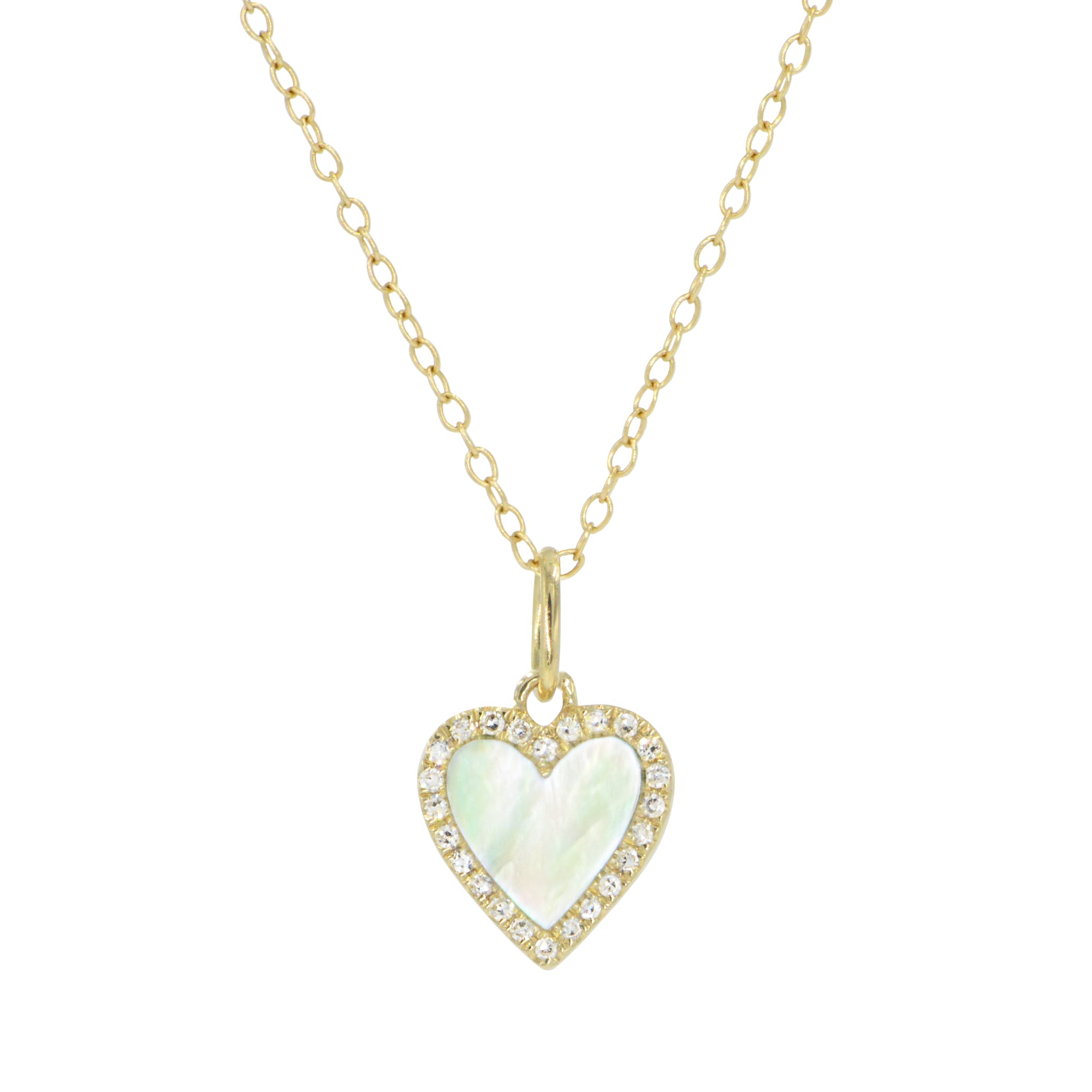 pearl heart necklace with diamonds mini on simple chain