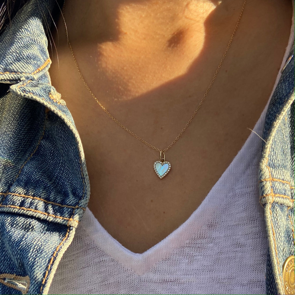 pearl heart necklace with diamonds mini on simple chain