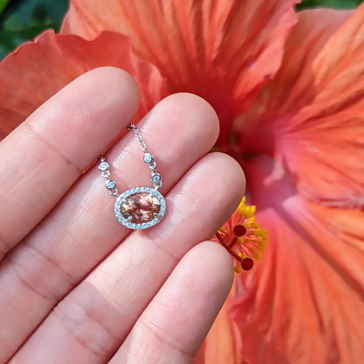 pink peach aura tourmaline necklace gemstone silver