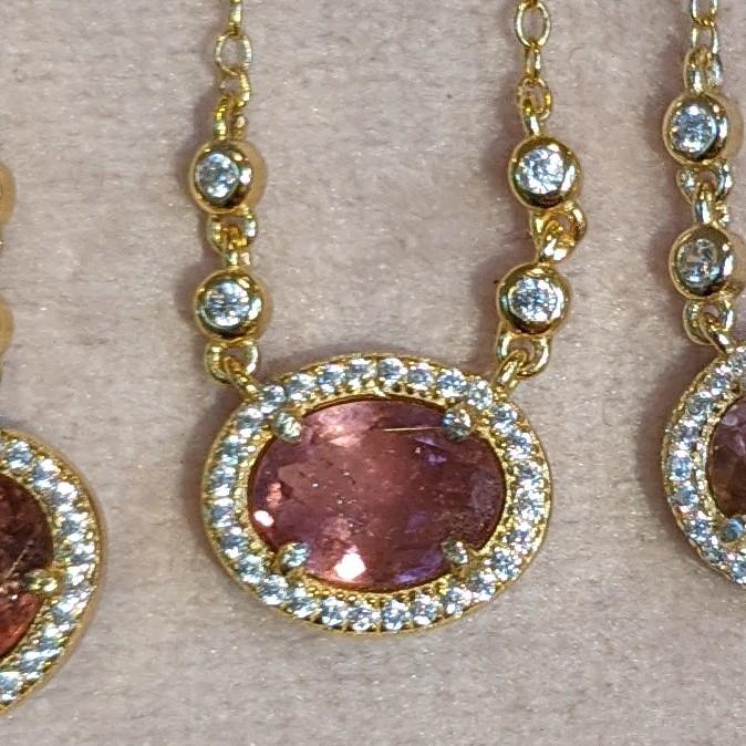 pink tourmaline aura gemstone necklace gold