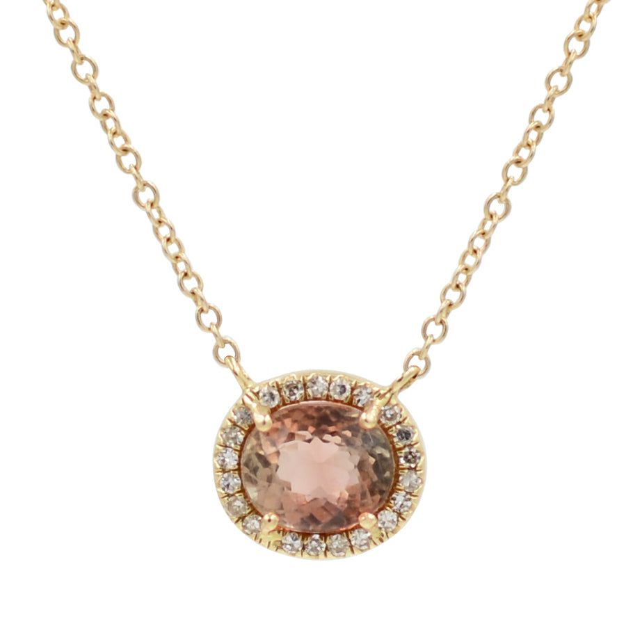 Purple Tourmaline Oval Necklace With Diamonds in 14k gold