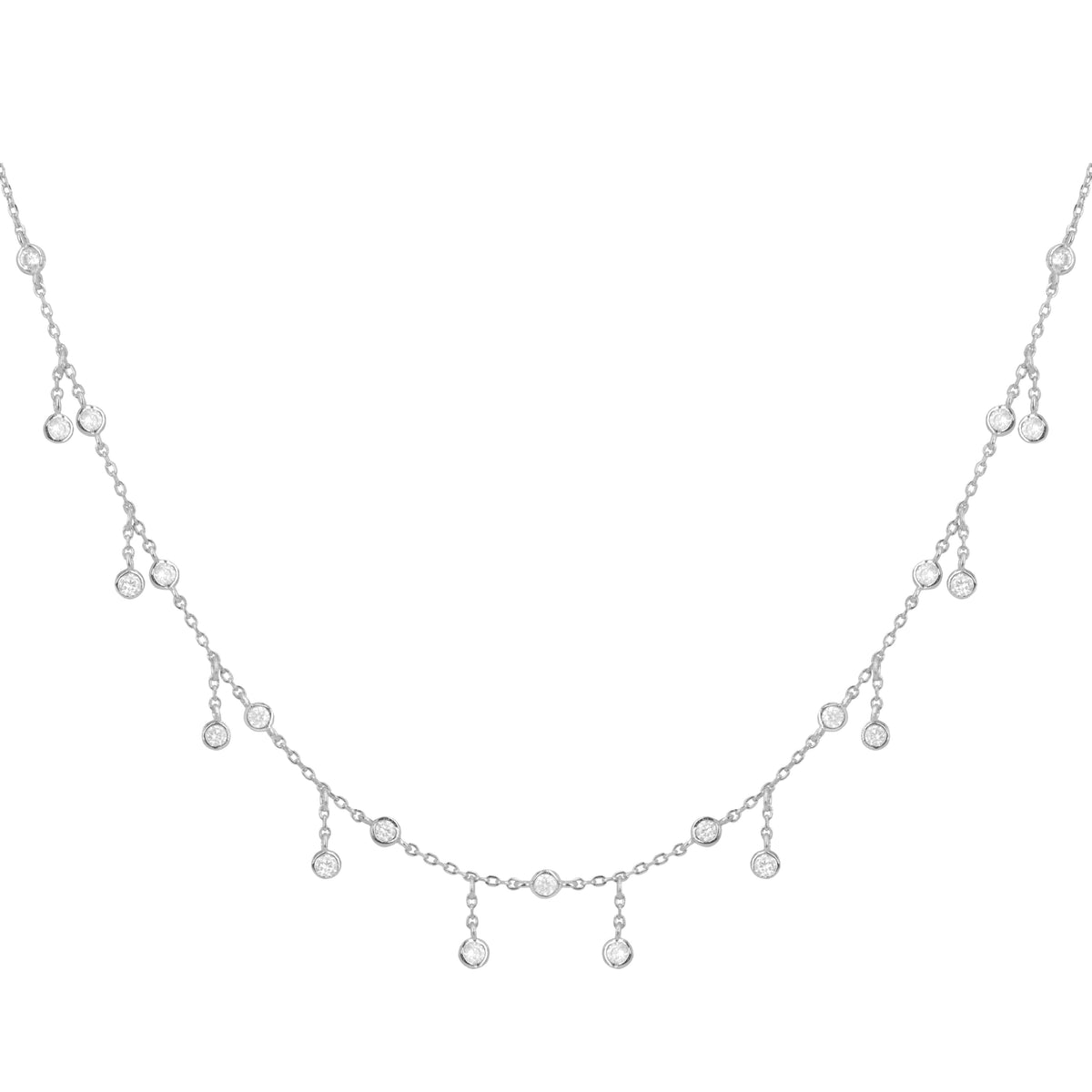 Rain Drop Choker Necklace With Crystals Silver