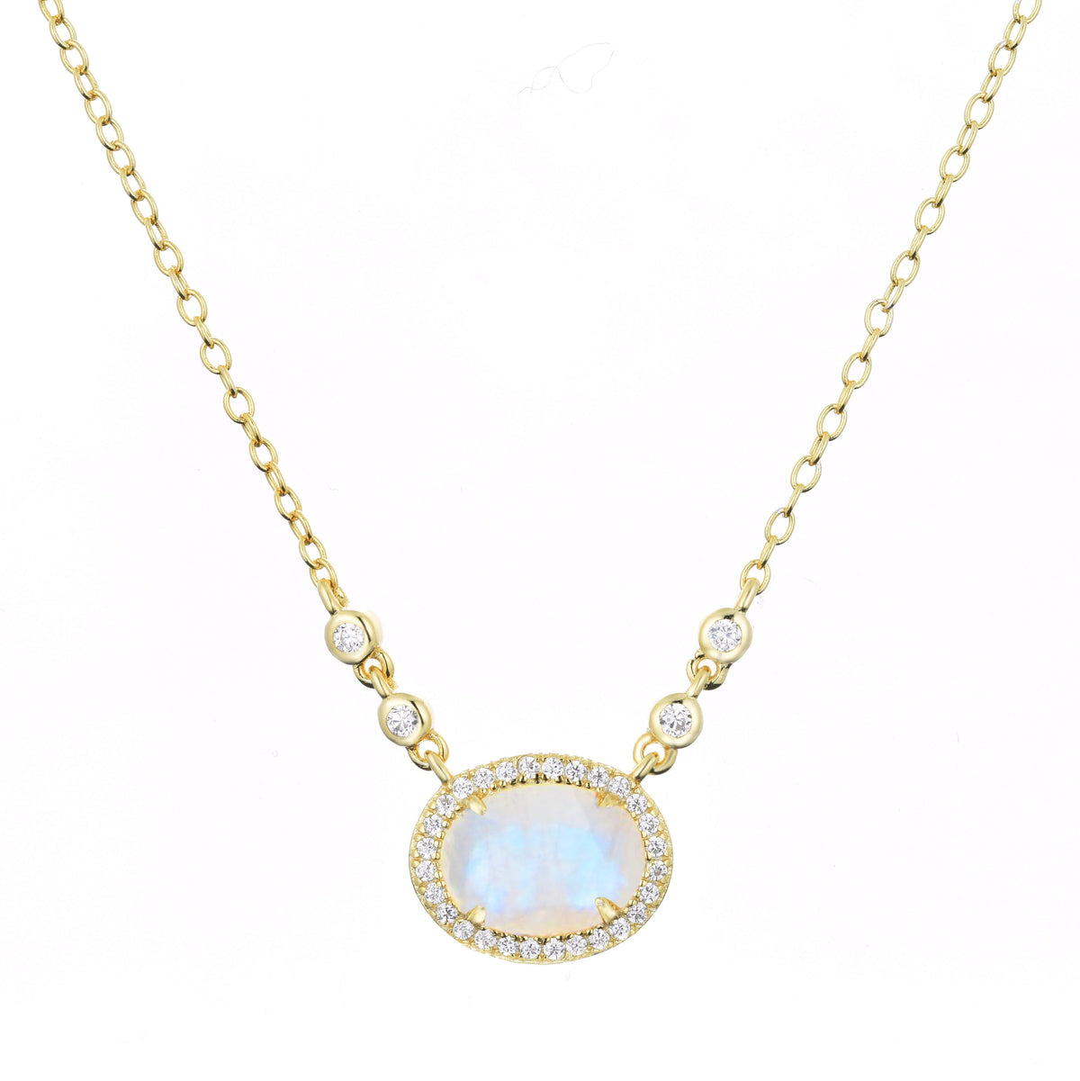 rainbow moonstone aura gemstone necklace gold