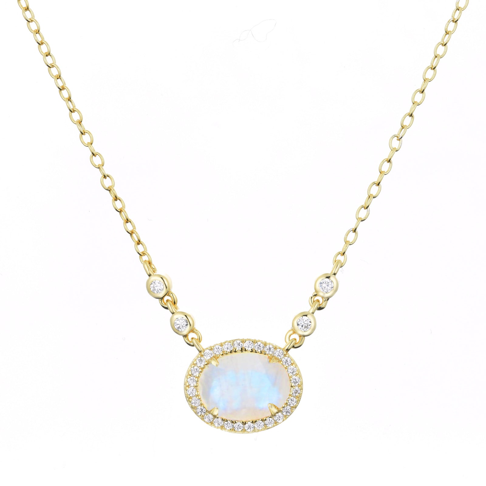 rainbow moonstone aura gemstone necklace gold