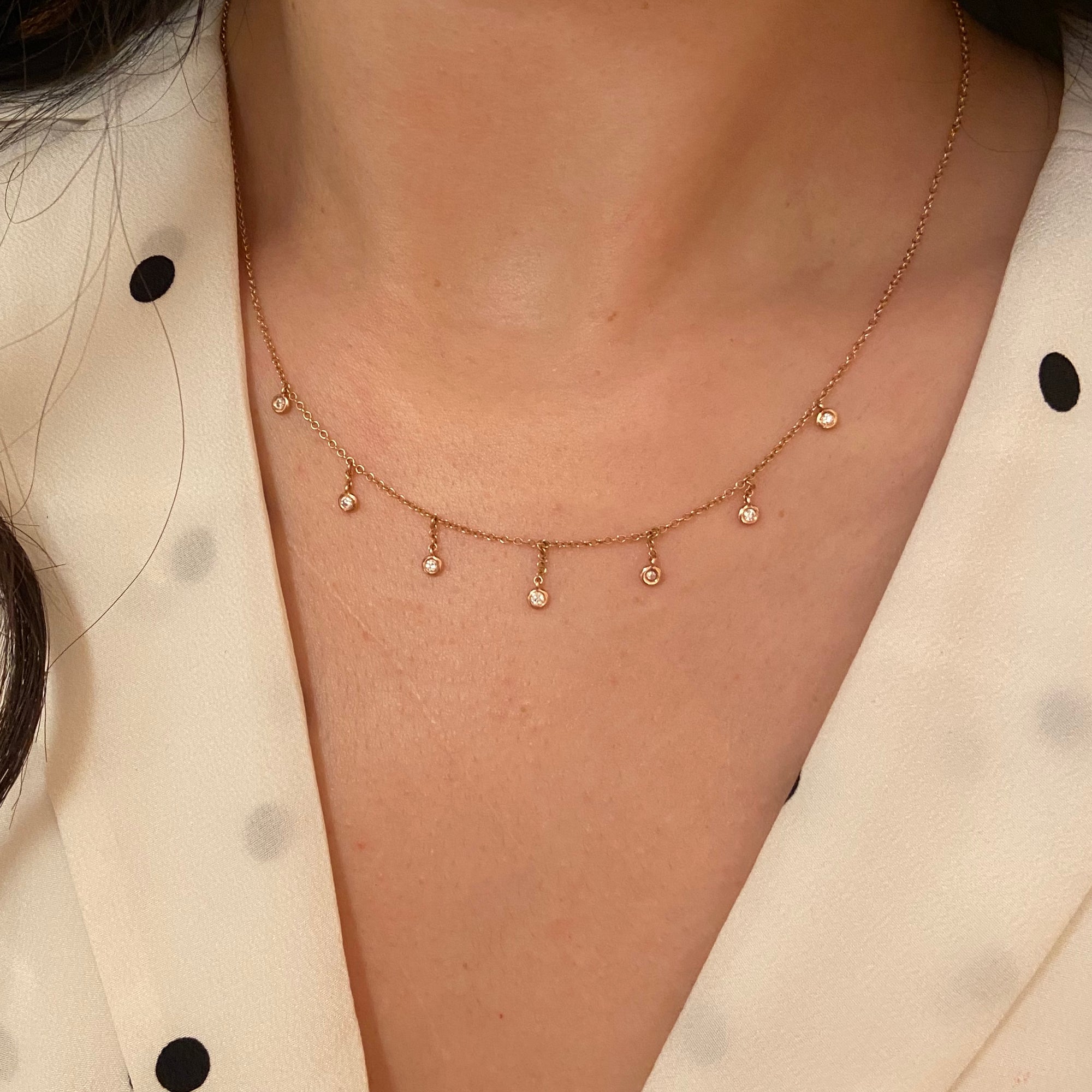 Raindrop Choker Necklace With Diamonds in 14k Rose Gold