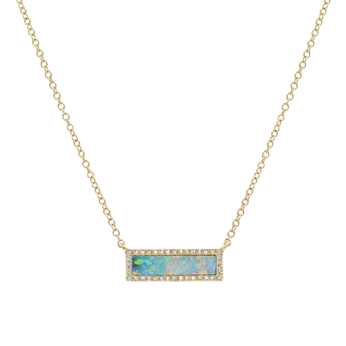 reflection opal bar necklace with diamonds 14k
