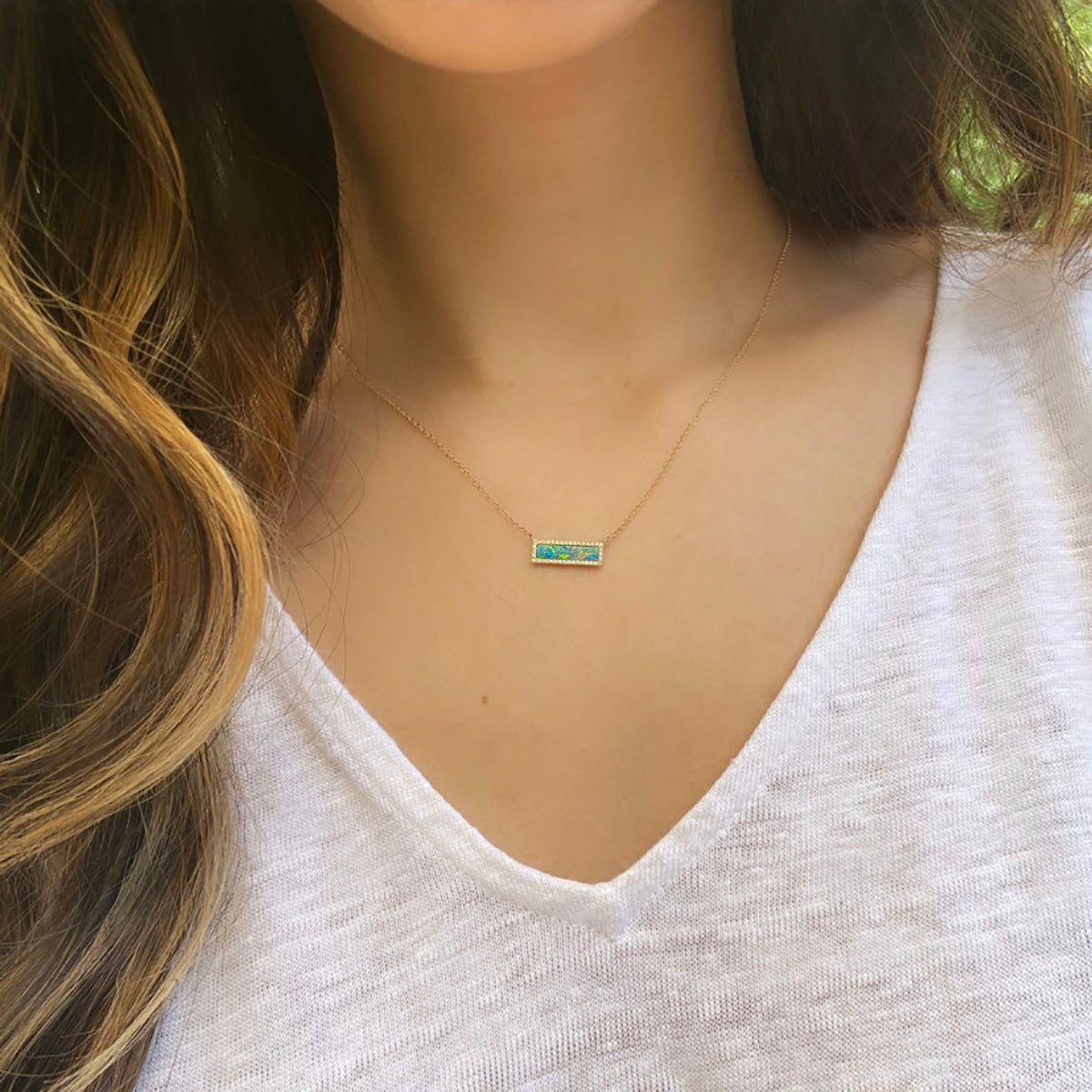 Reflection Opal Bar Necklace With Diamonds Lifestyle