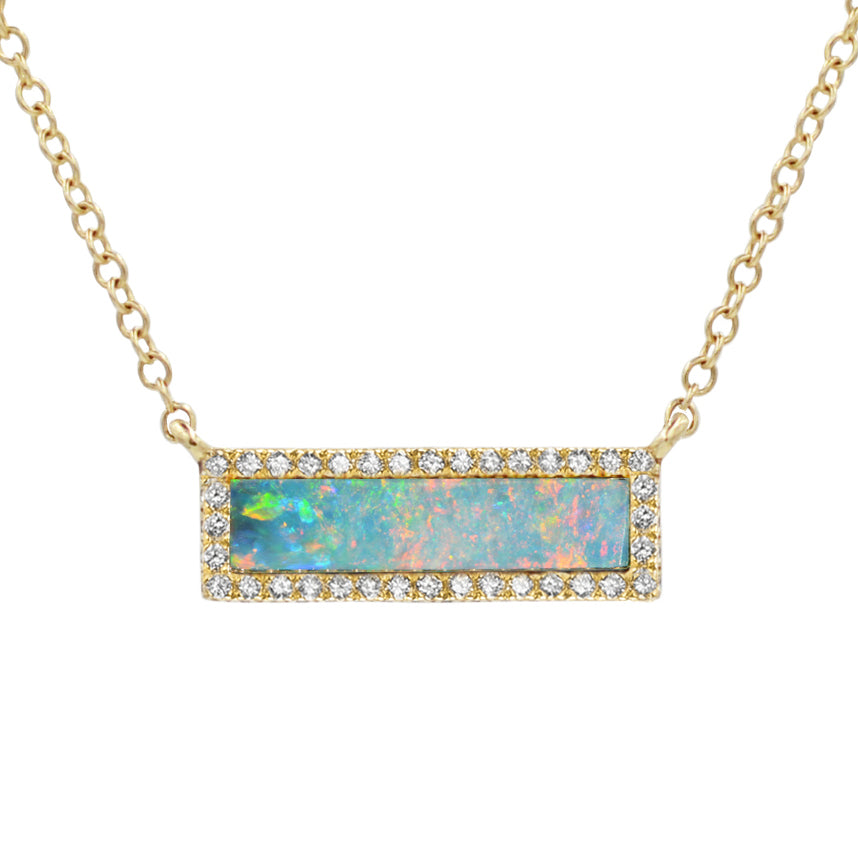 reflection opal bar necklace with diamonds