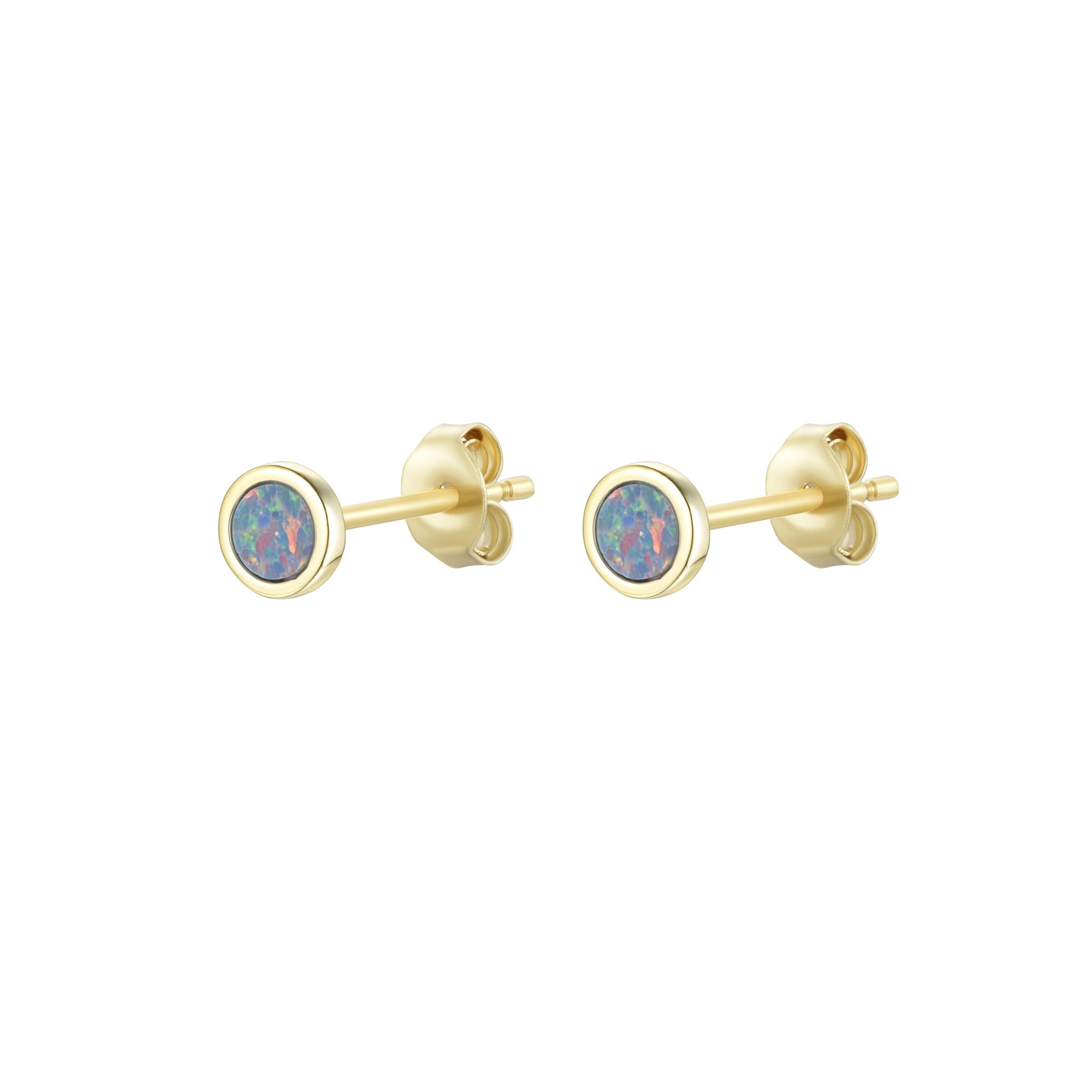 Round opal stud earrings black gold