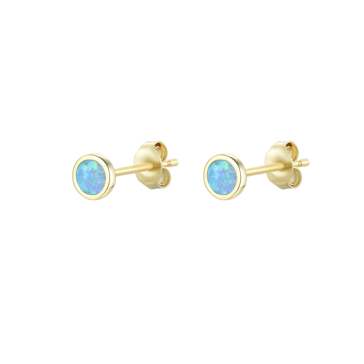 Round opal stud earrings blue green gold