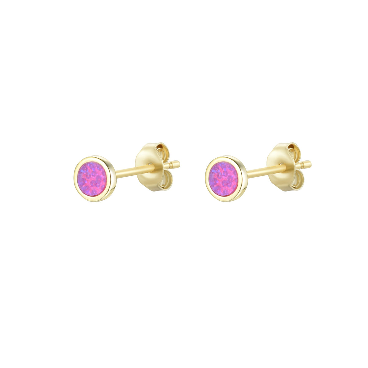 Round opal stud earrings fuchsia gold