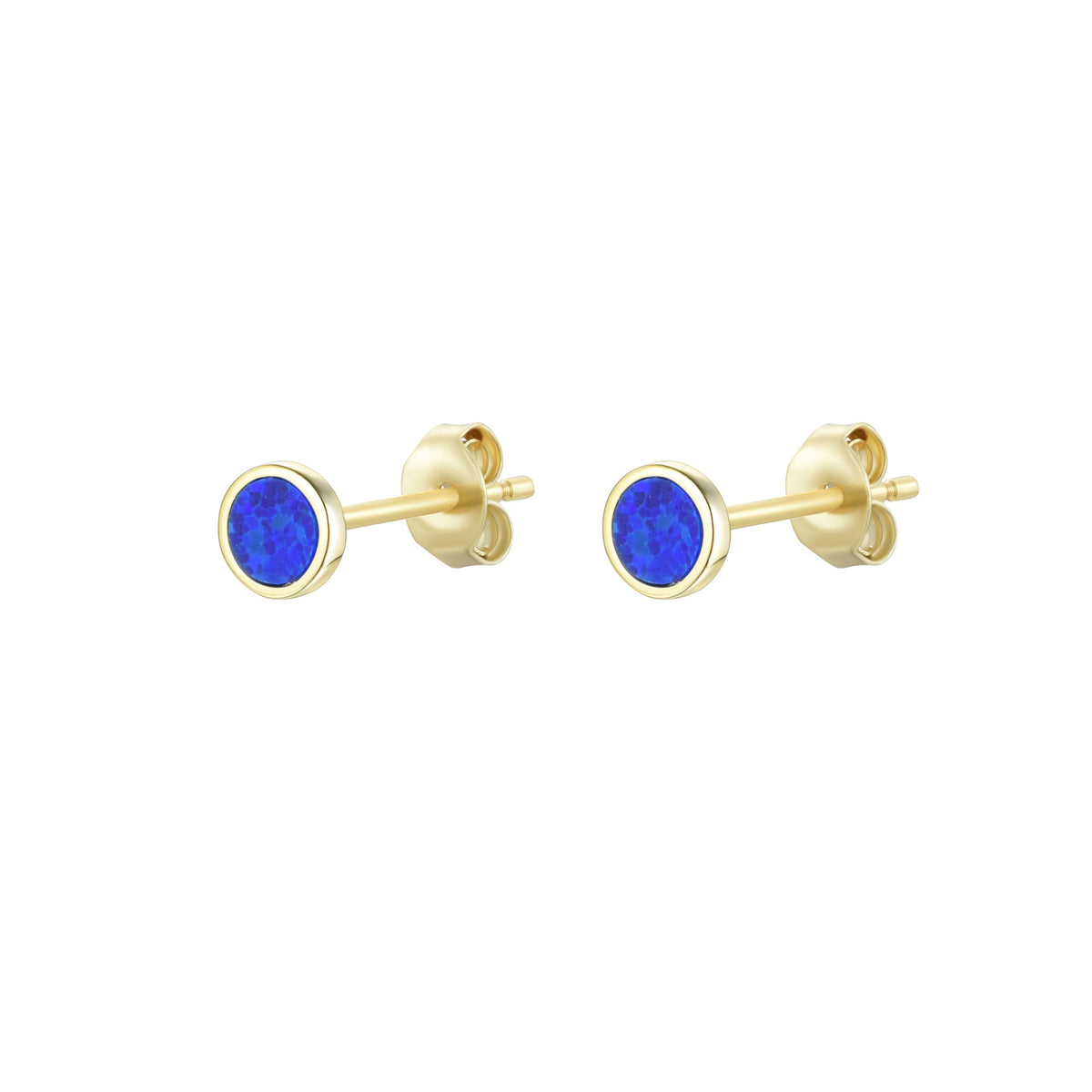 Round opal stud earrings indigo blue gold