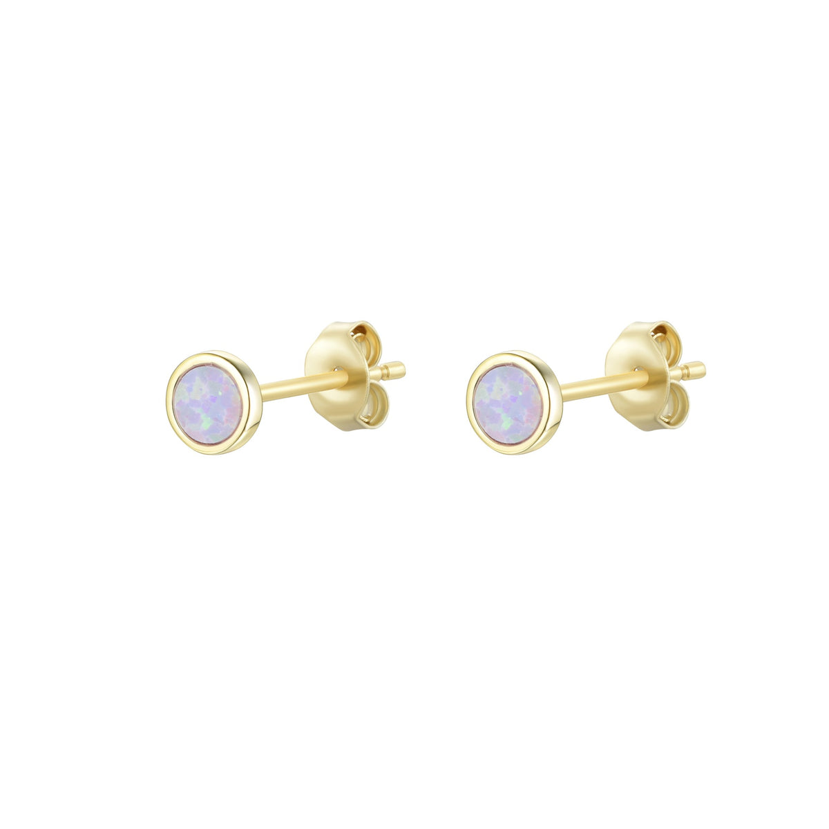 Round opal stud earrings lavender gold