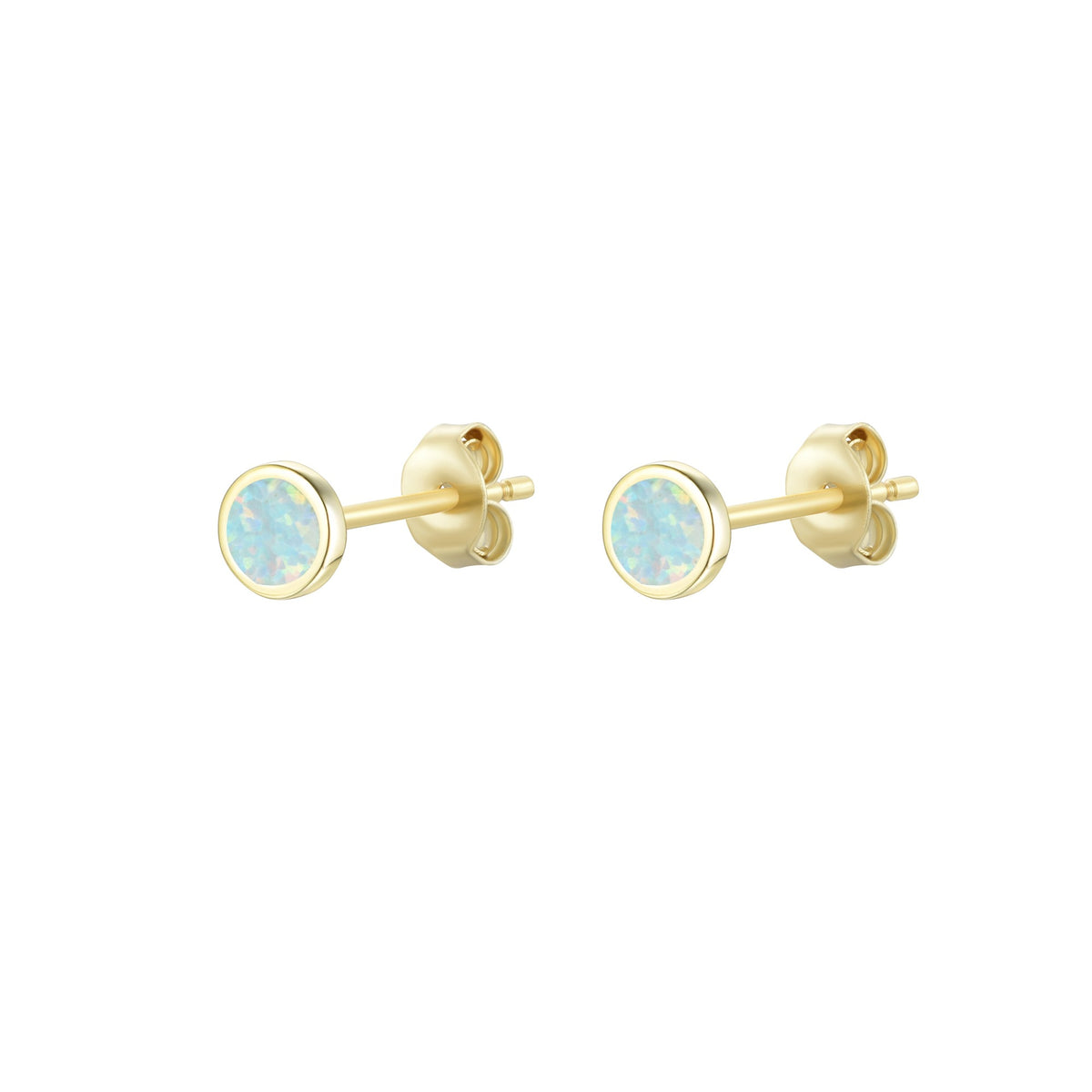 Round opal stud earrings light green gold