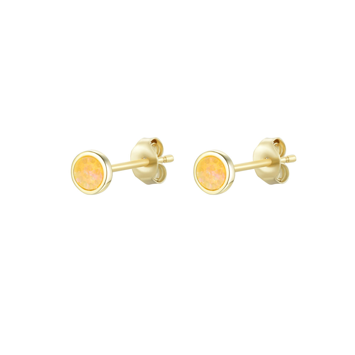 Round opal stud earrings tangerine gold
