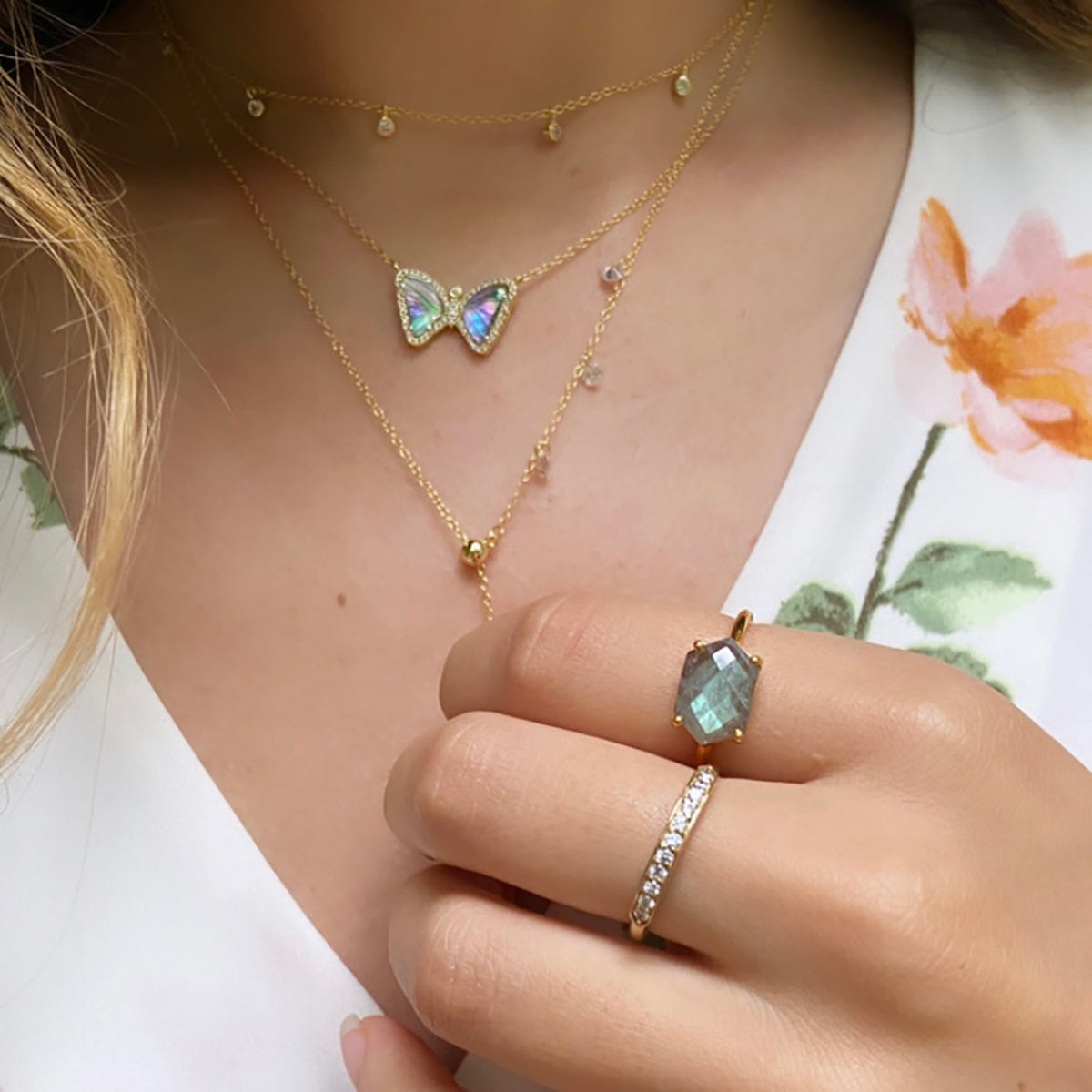 Single Band Ring And Labradorite Ring