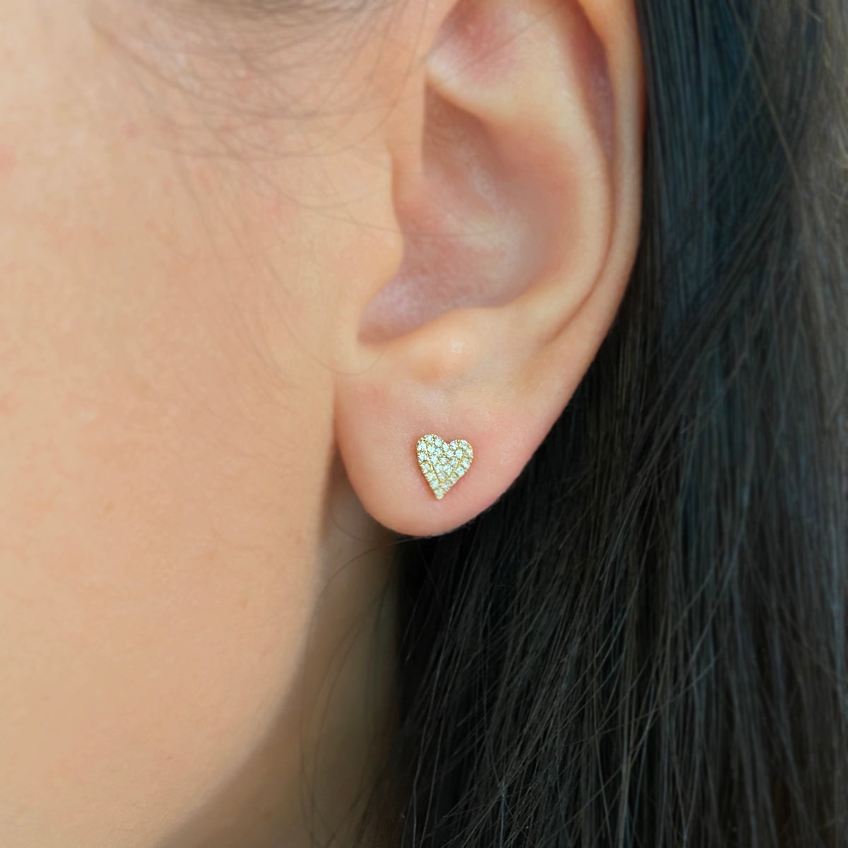Solid Heart Diamond Pave Stud Earrings Lifestyle
