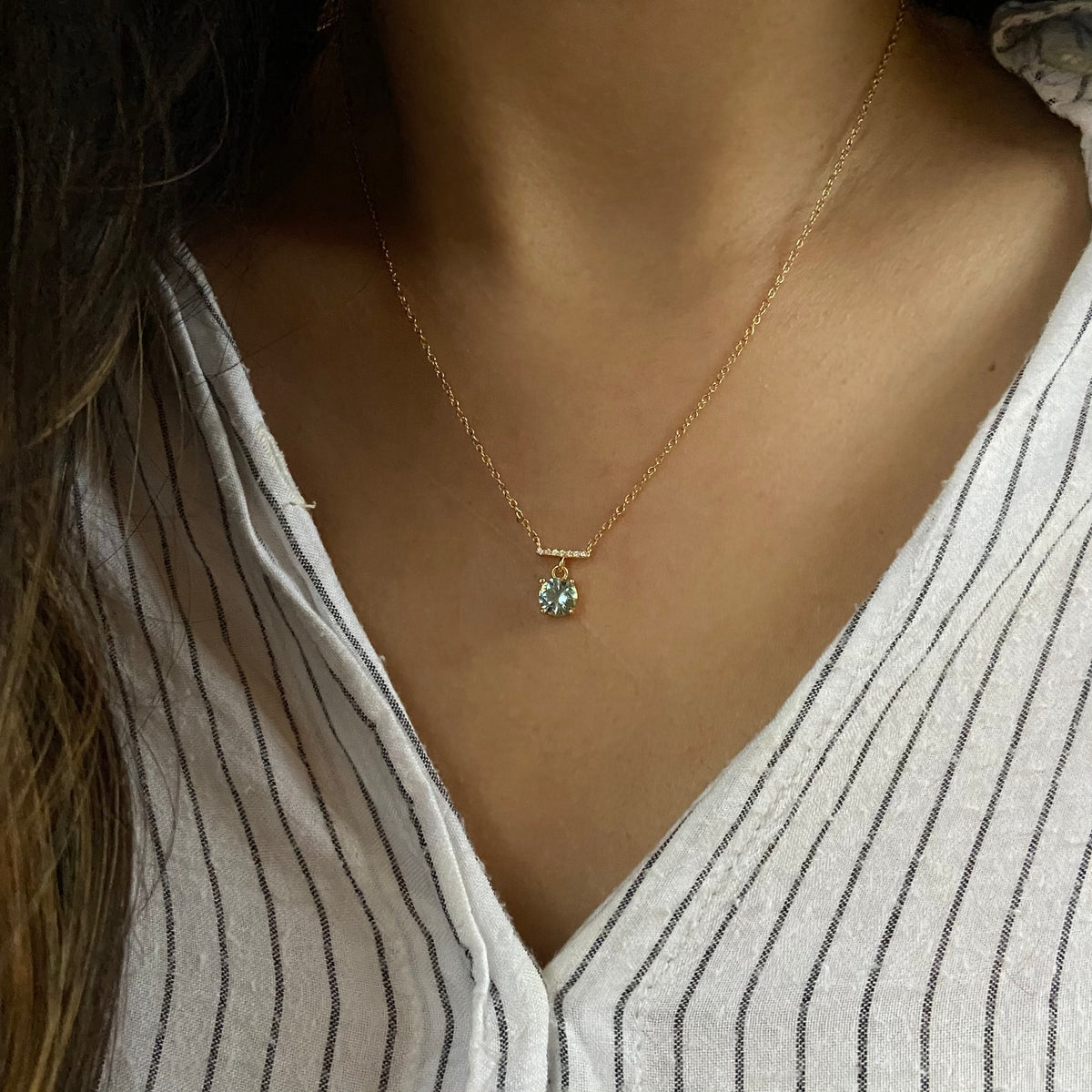 Birthstone Solitaire and Crystal Bar Necklace