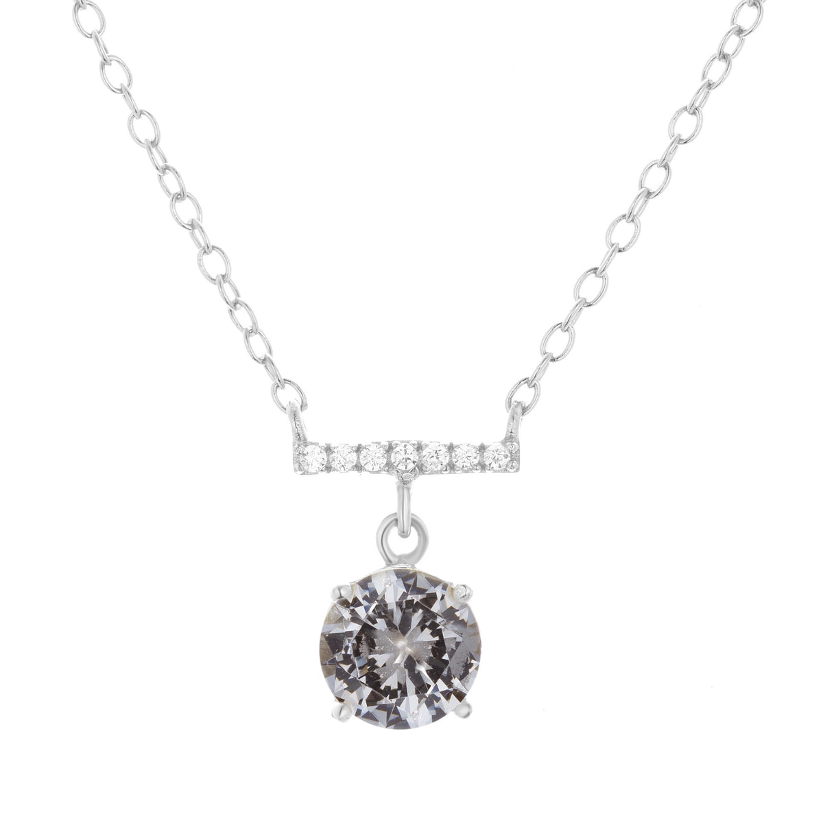 solitaire crystal bar necklace carbon in silver