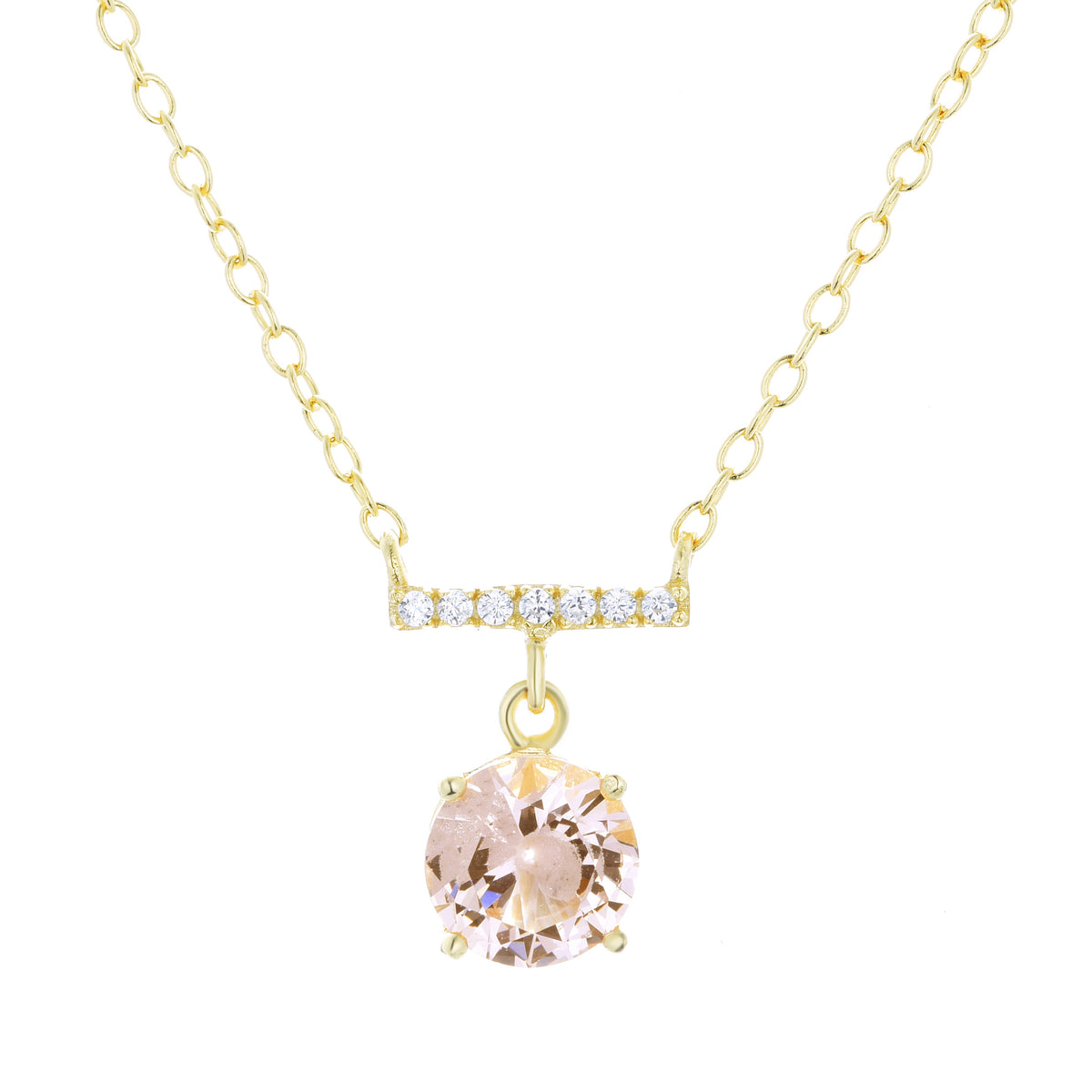solitaire crystal bar necklace in morganite peach