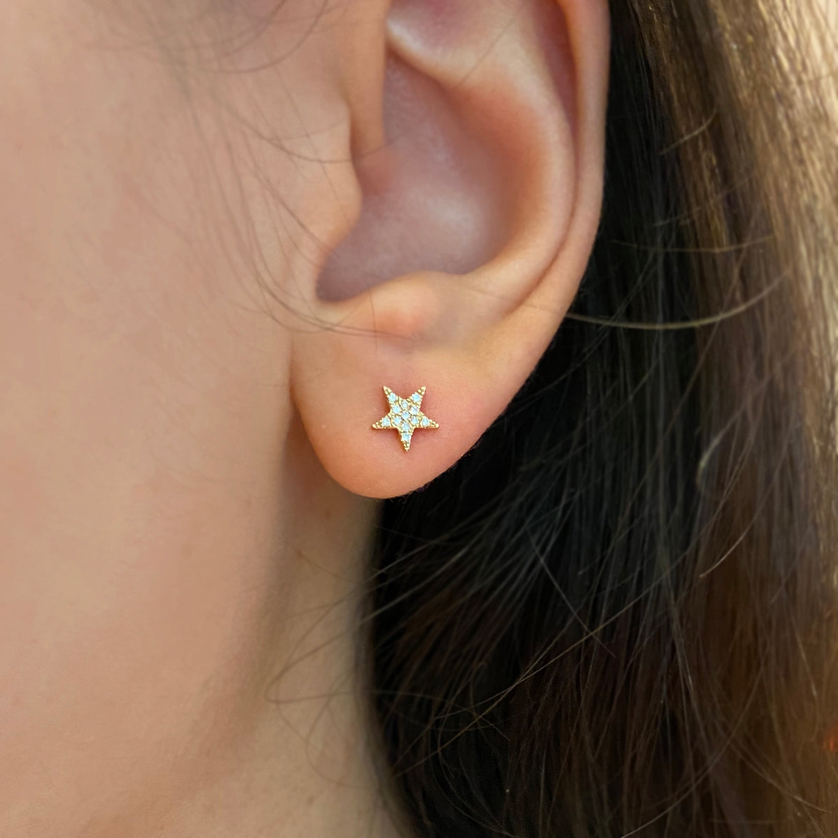 Star Diamond Pave Stud Earrings in 14k Gold Lifestyle