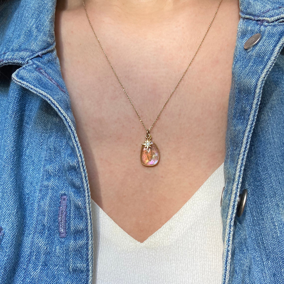 Sunset Tourmaline Necklace With Diamond Star Charm