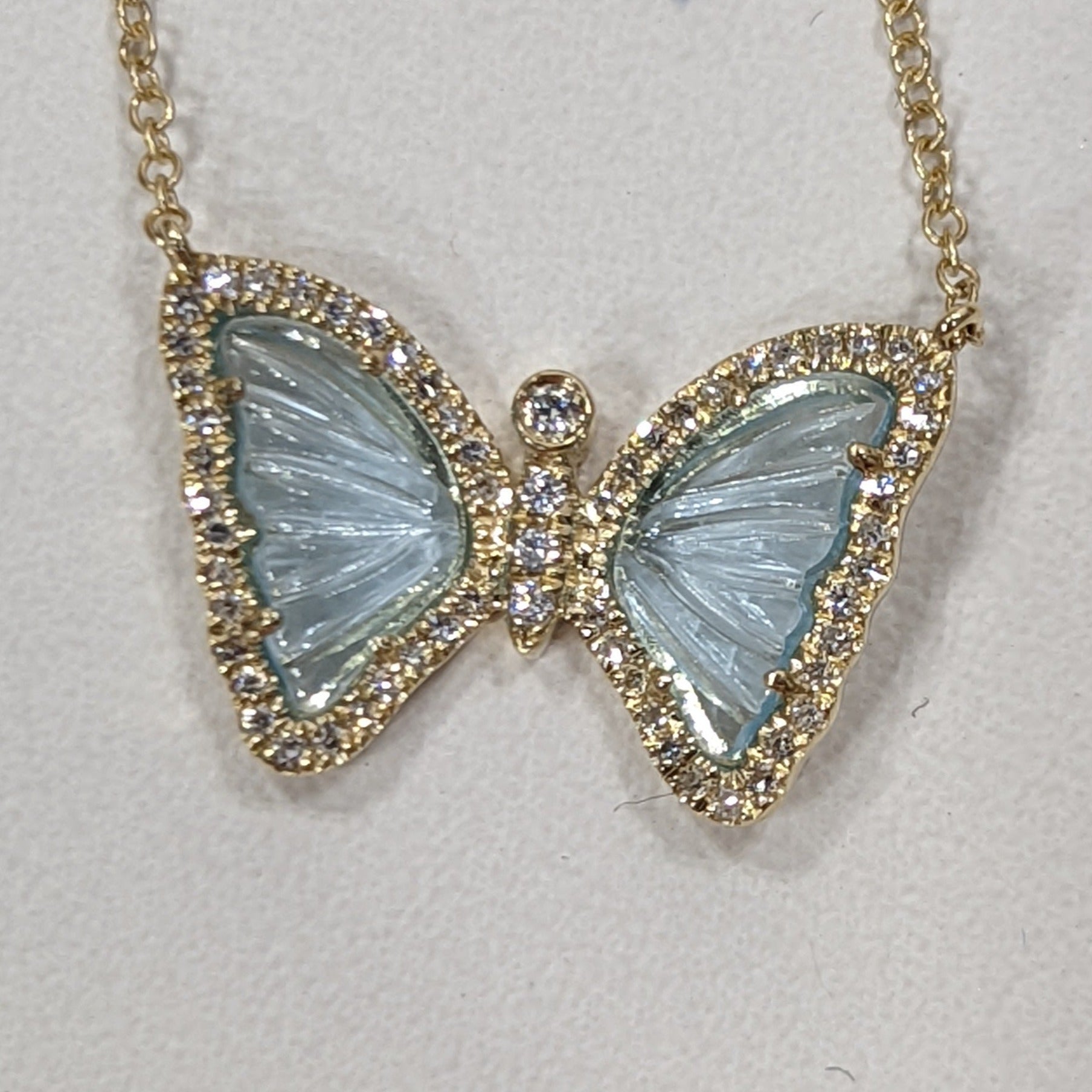 Mini Swiss Blue Topaz Butterfly Necklace with Diamonds