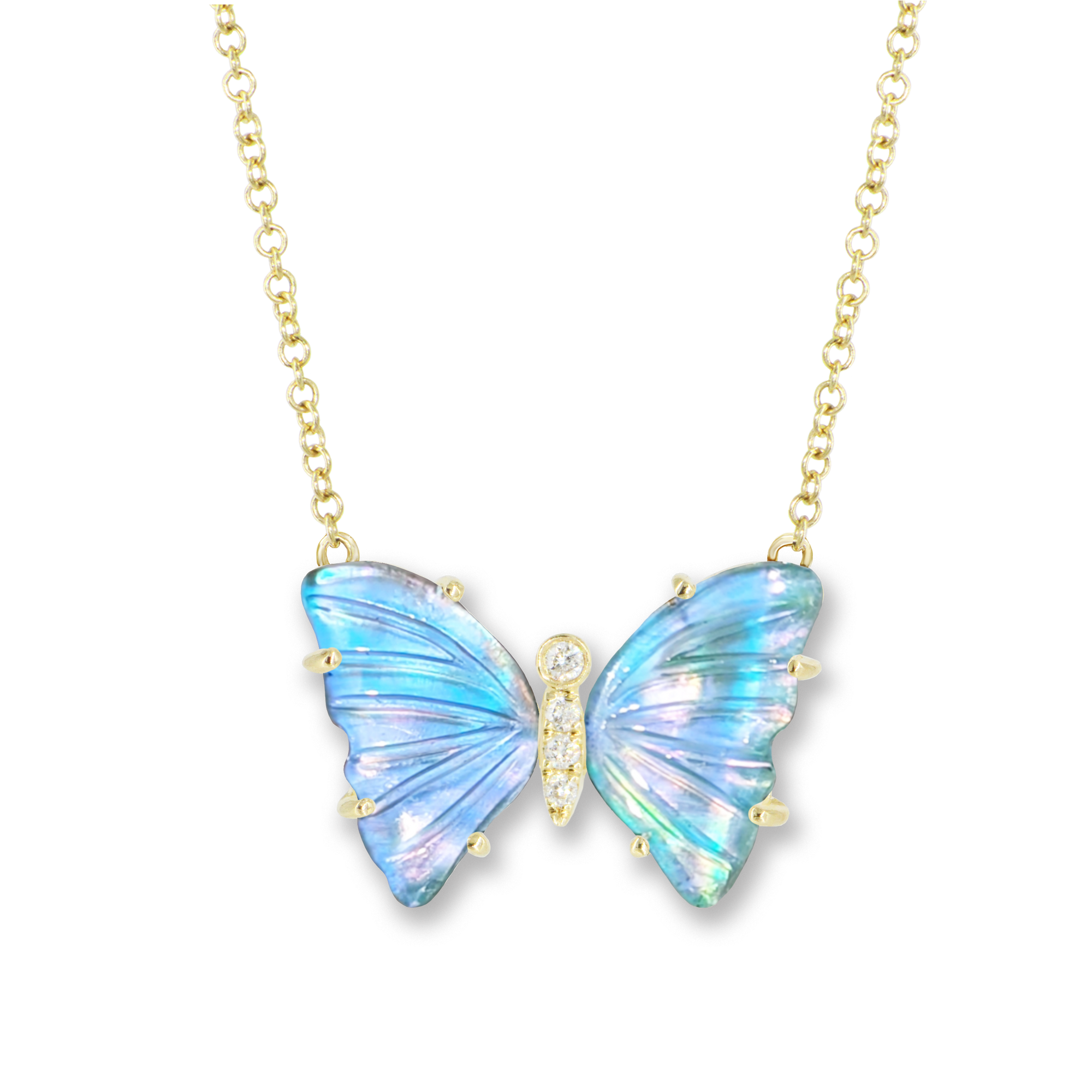 Swiss Blue Topaz Diamond Butterfly Necklace