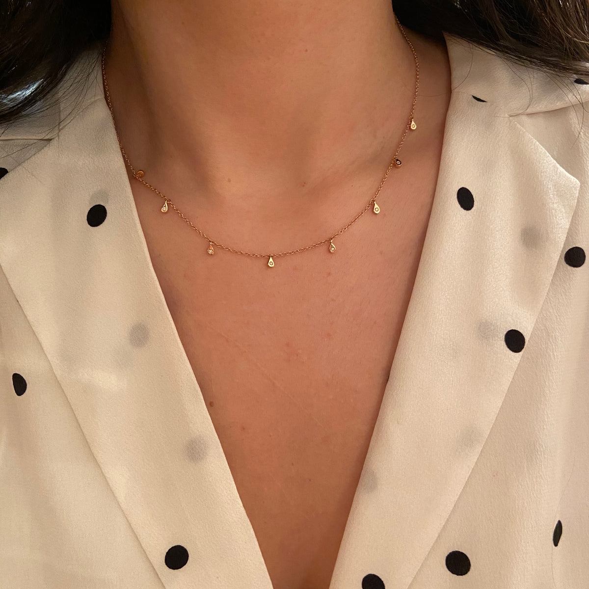 Teardrop Diamond Choker Necklace in 14k Rose Gold Lifestyle