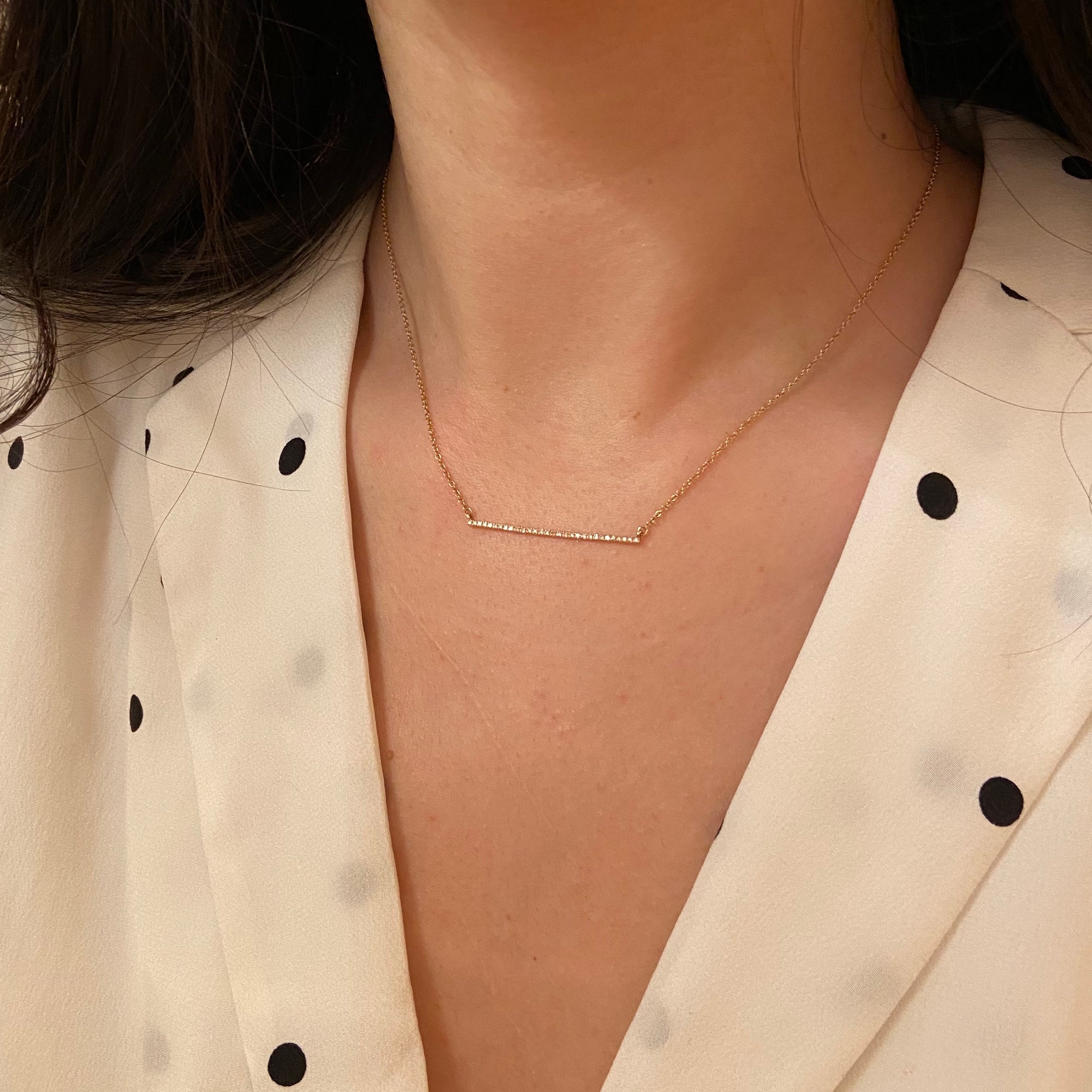 Thin Diamond Bar Necklace in 14k Gold