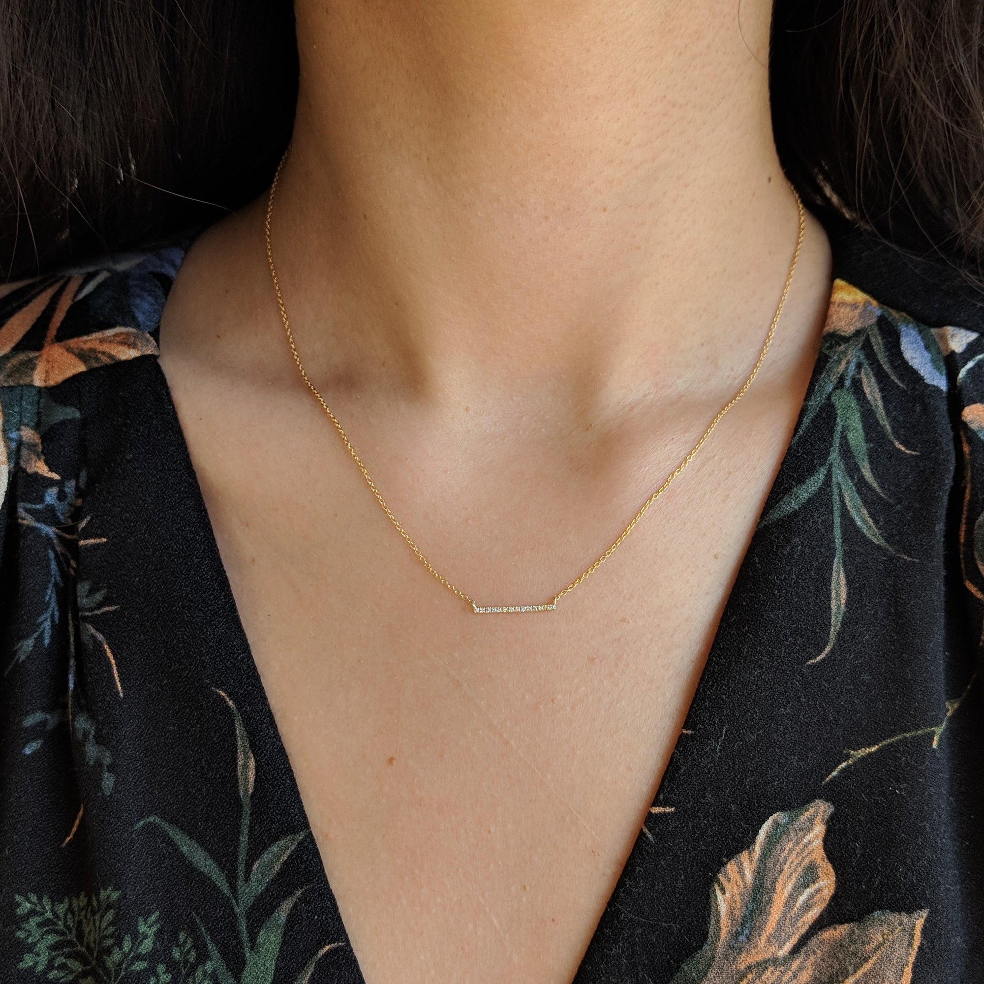 Thin Diamond Bar Necklace in 14k Gold Mini