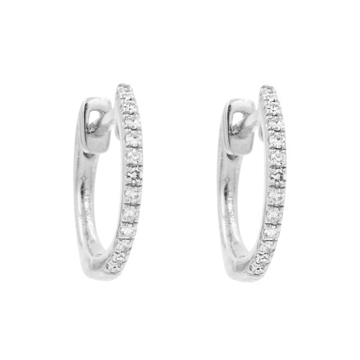 Thin Diamond Huggie Earrings in 14k White Gold