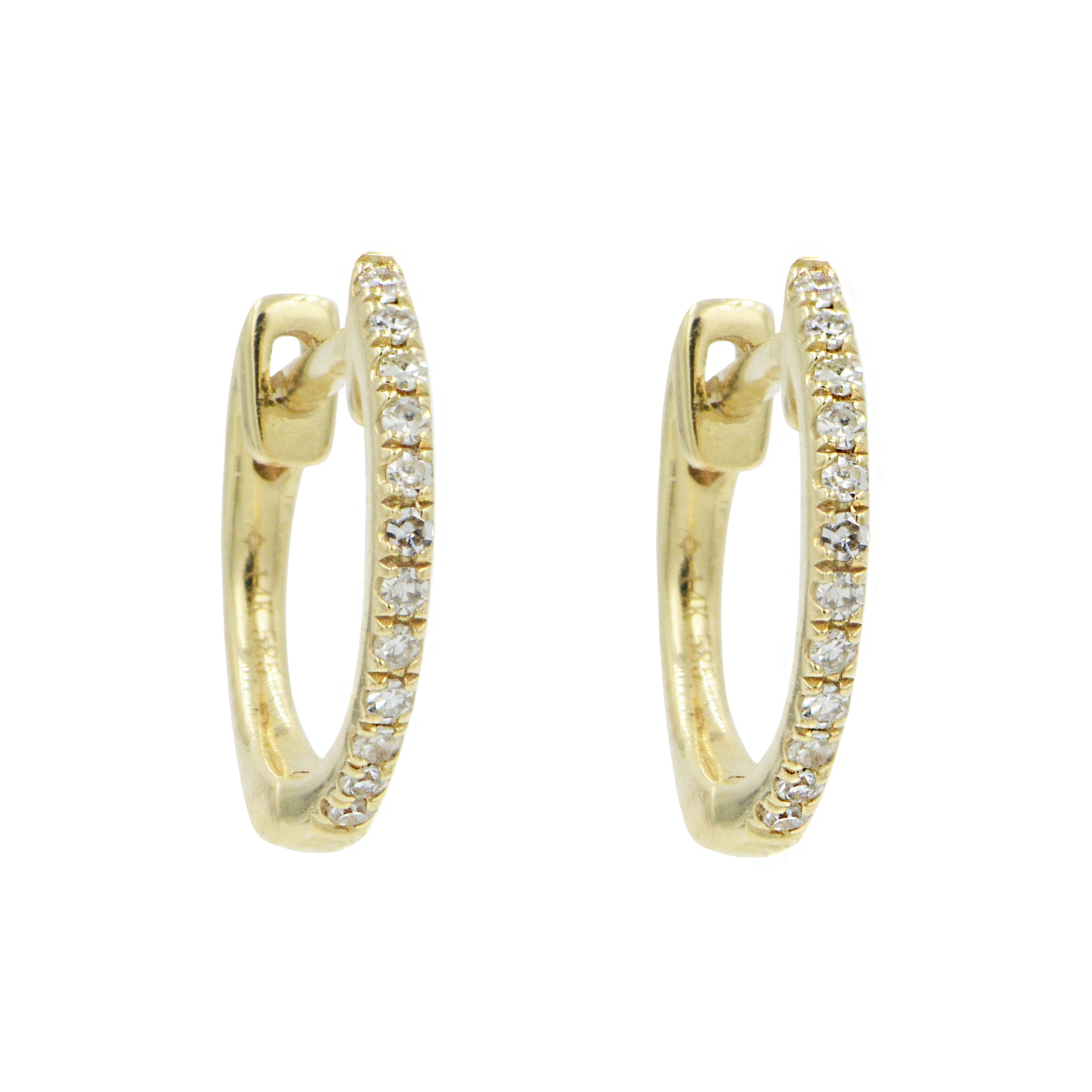 Thin Diamond Huggie Earrings in 14k Yellow Gold