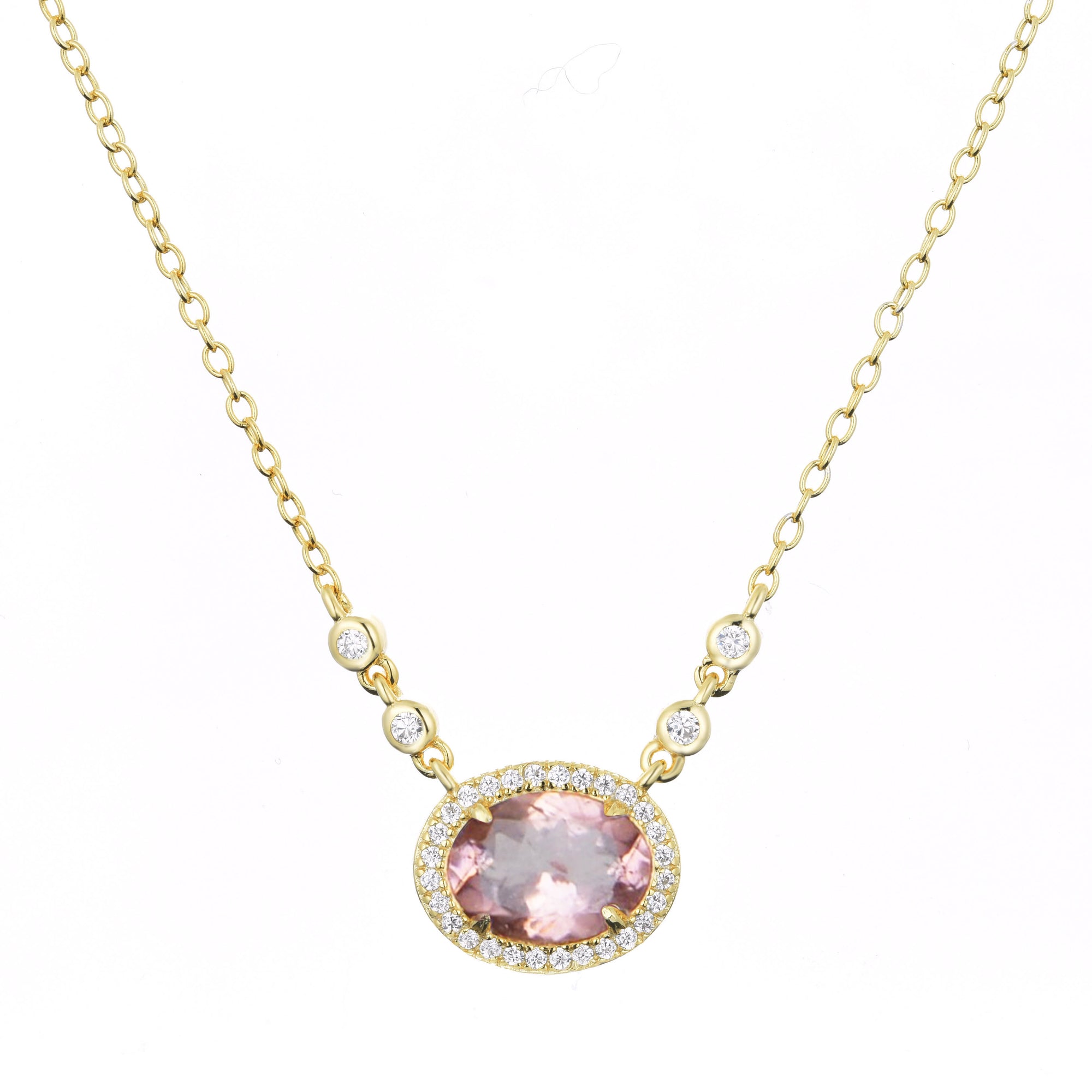 tourmaline pink aura gemstone necklace gold