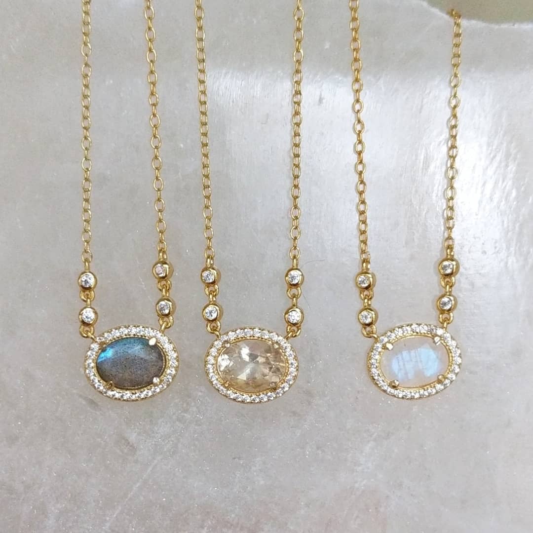 labradorite tourmaline and moonstone aura necklaces gold