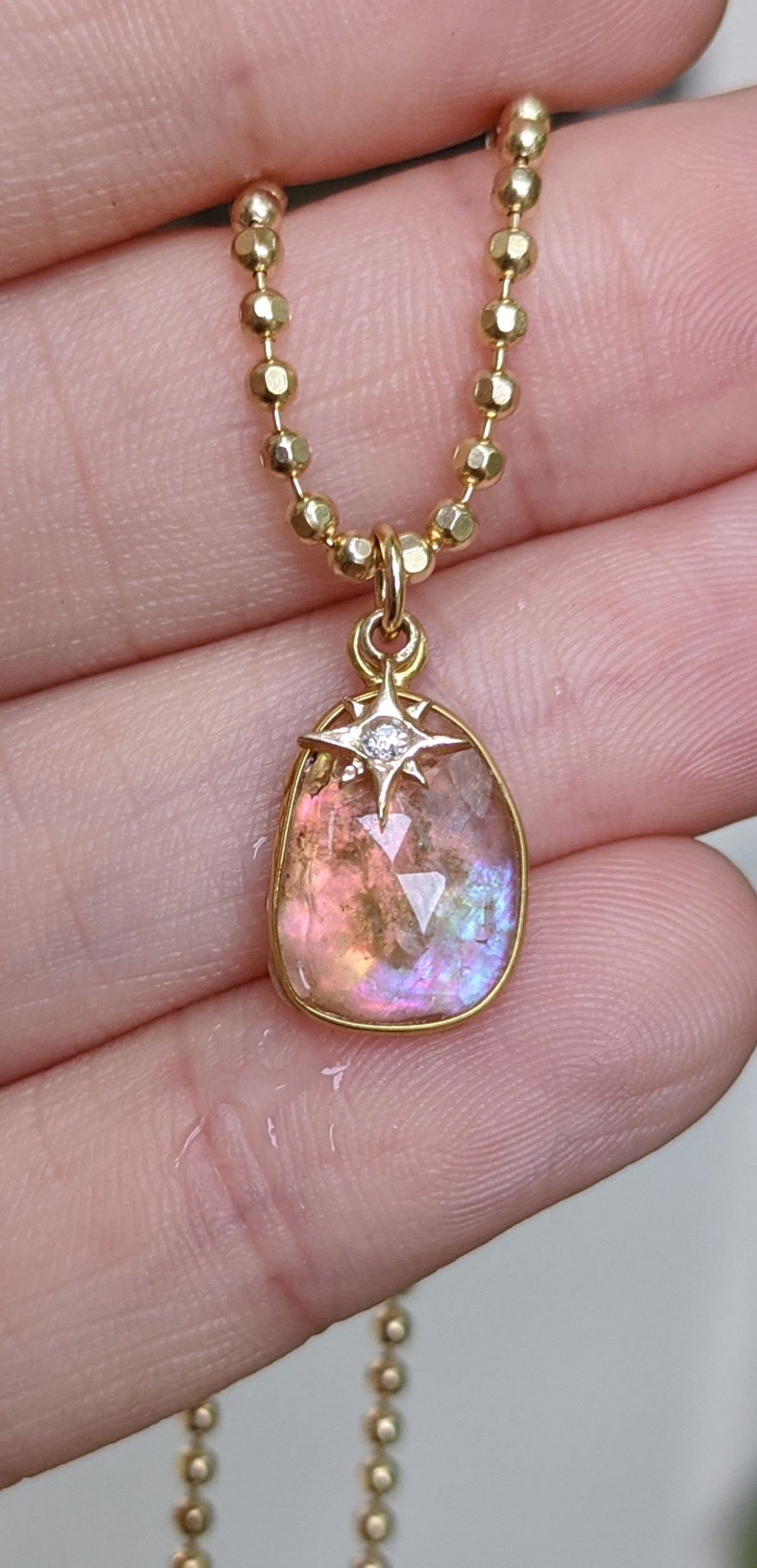 Sunset Tourmaline Necklace with Diamond Star Charm