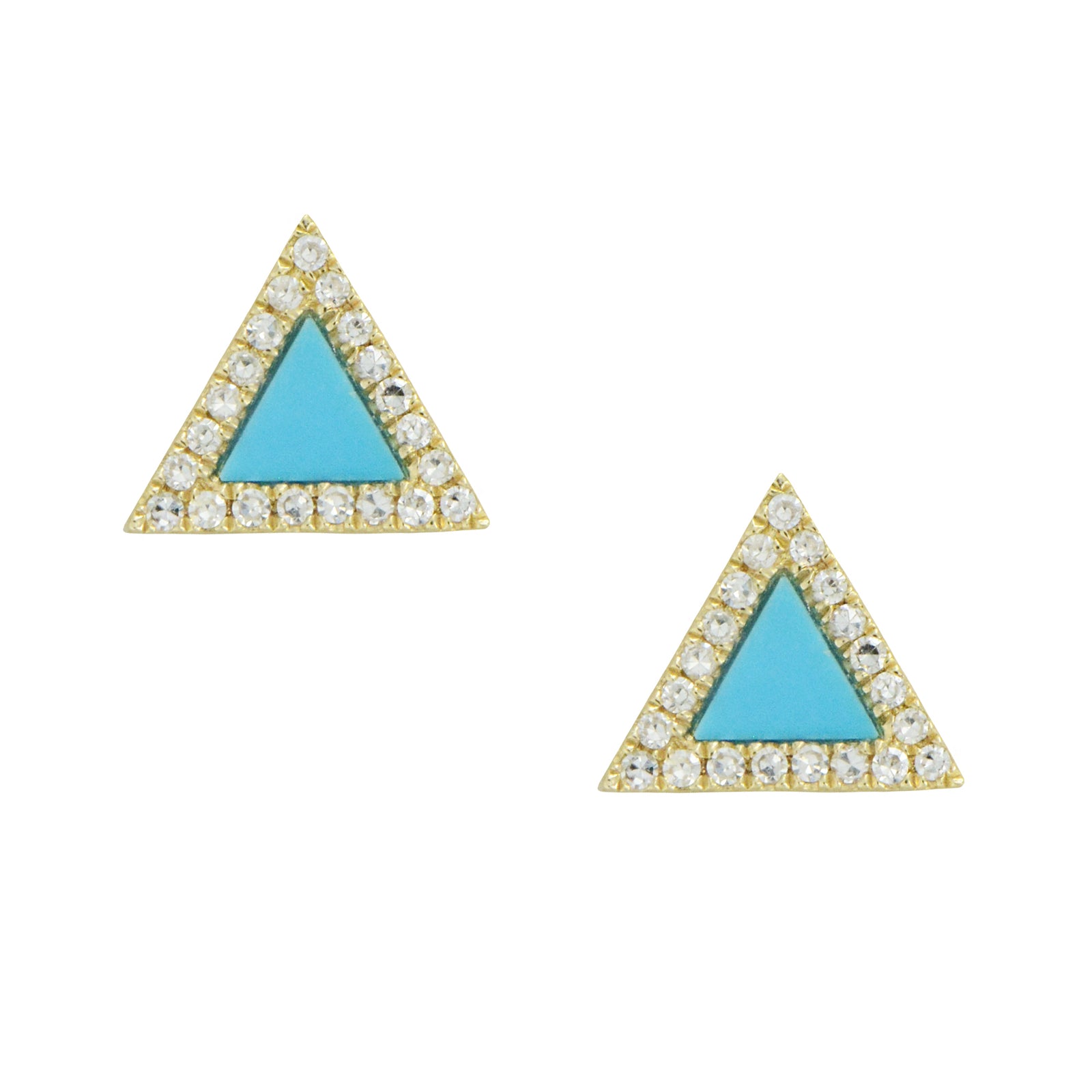 Triangle Turquoise Diamond Stud Earrings in 14k Gold
