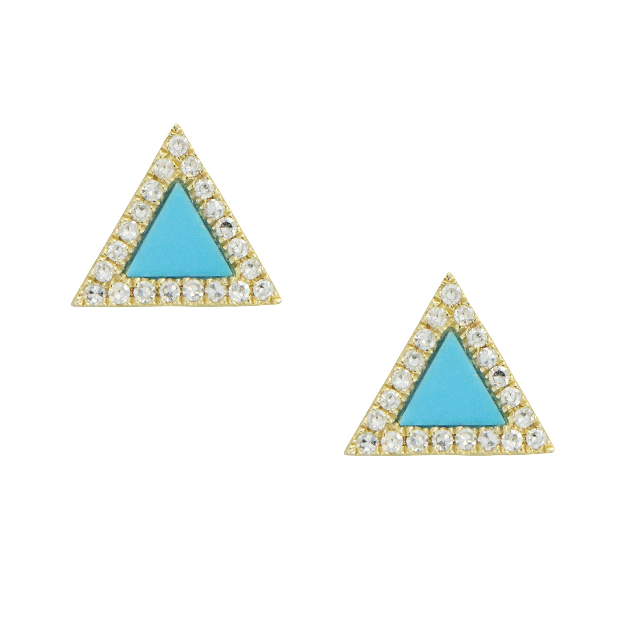 Triangle Turquoise Diamond Stud Earrings in 14k Gold