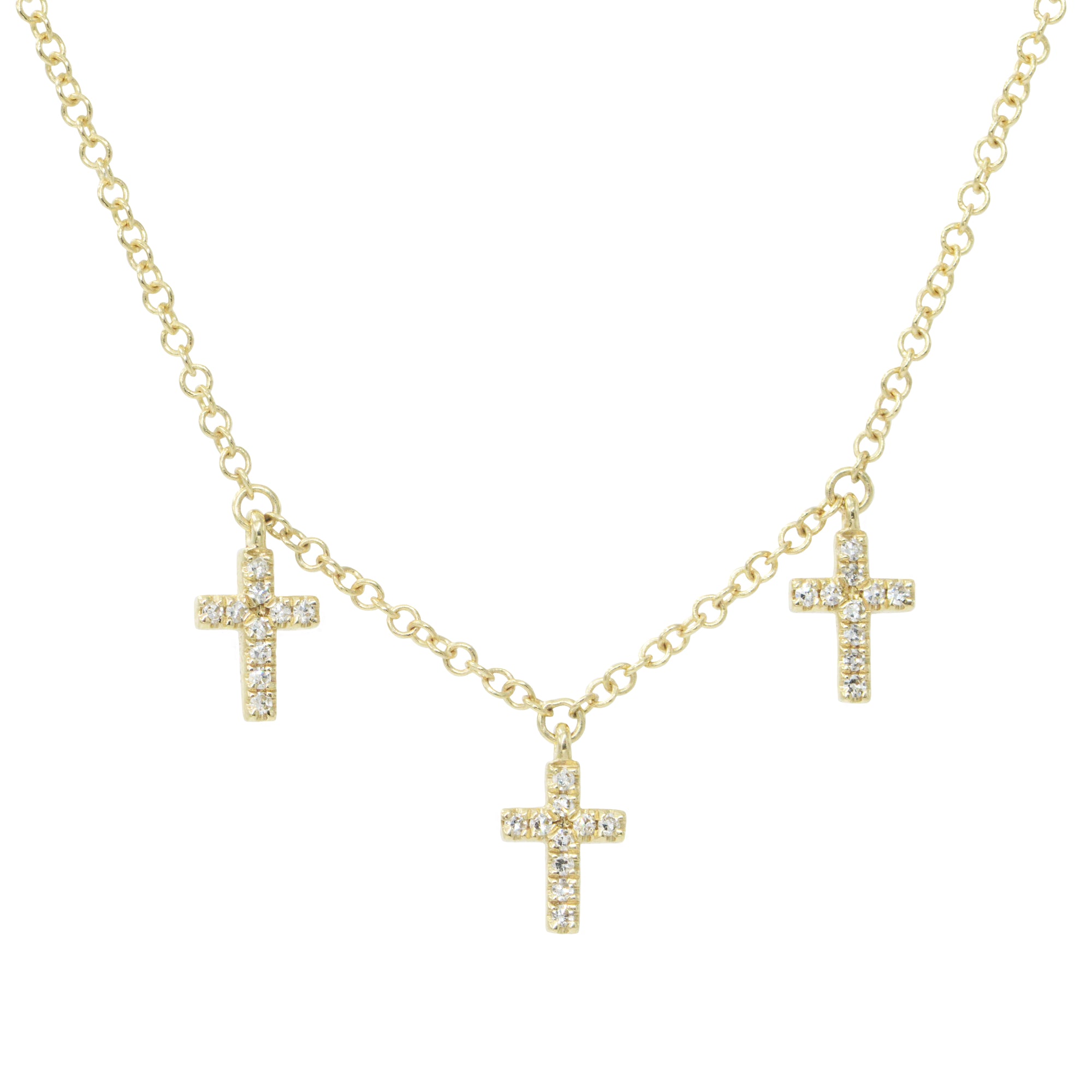 triple cross diamond necklace in 14k gold